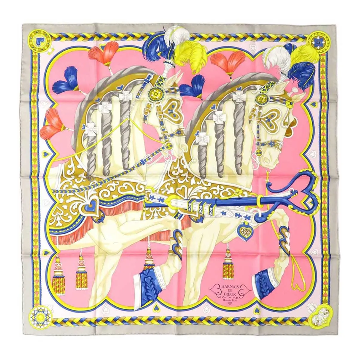 【美品】HERMES エルメス ツイリー アルネ・ドゥ・クール シルバーハート 美品】HERMES エルメス ツイリー アルネ・ドゥ・クール シルバーハート