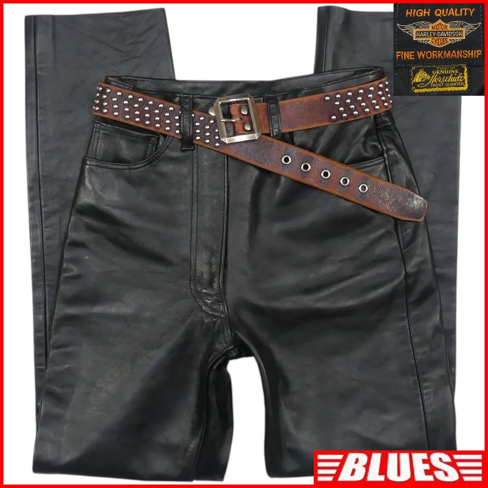 THE REAL McCOY’S リアルマッコイズ HARLEY ハーレーダビッドソン 別注 レザーパンツ 馬革 ホースハイド レディース M 革パンツ 本皮 レザーパンツ_ウエスト72 cm以下一覧 SEULB屋着古 X 8031