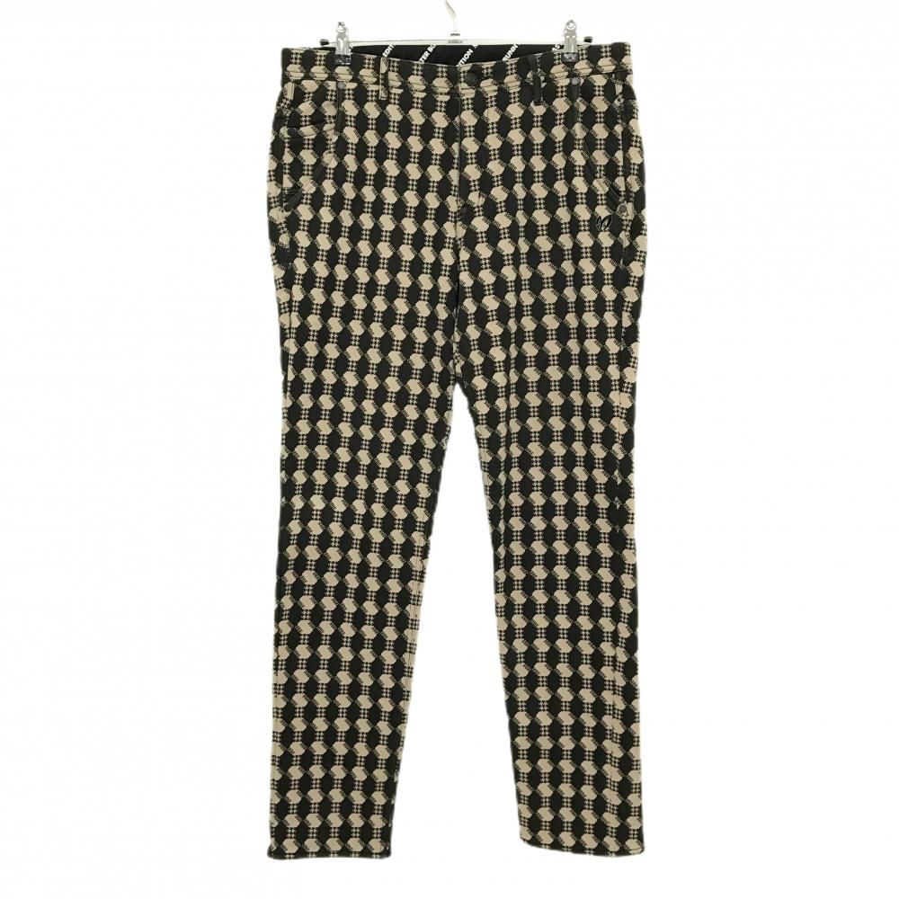 マスターバニー パンツ 黒×ベージュ 総柄 一部千鳥格子 ロゴ 裏起毛 メンズ 6(XL) ゴルフウェア 2023年モデル MASTER BUNNY EDITION