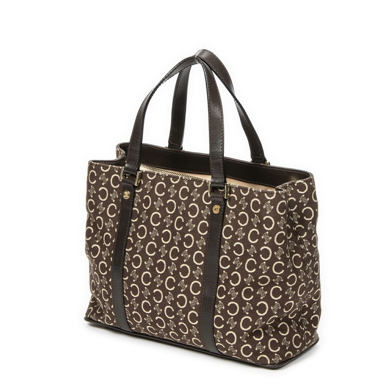 CELINE セリーヌスモールポップトート茶色C マカダムキャンバスA