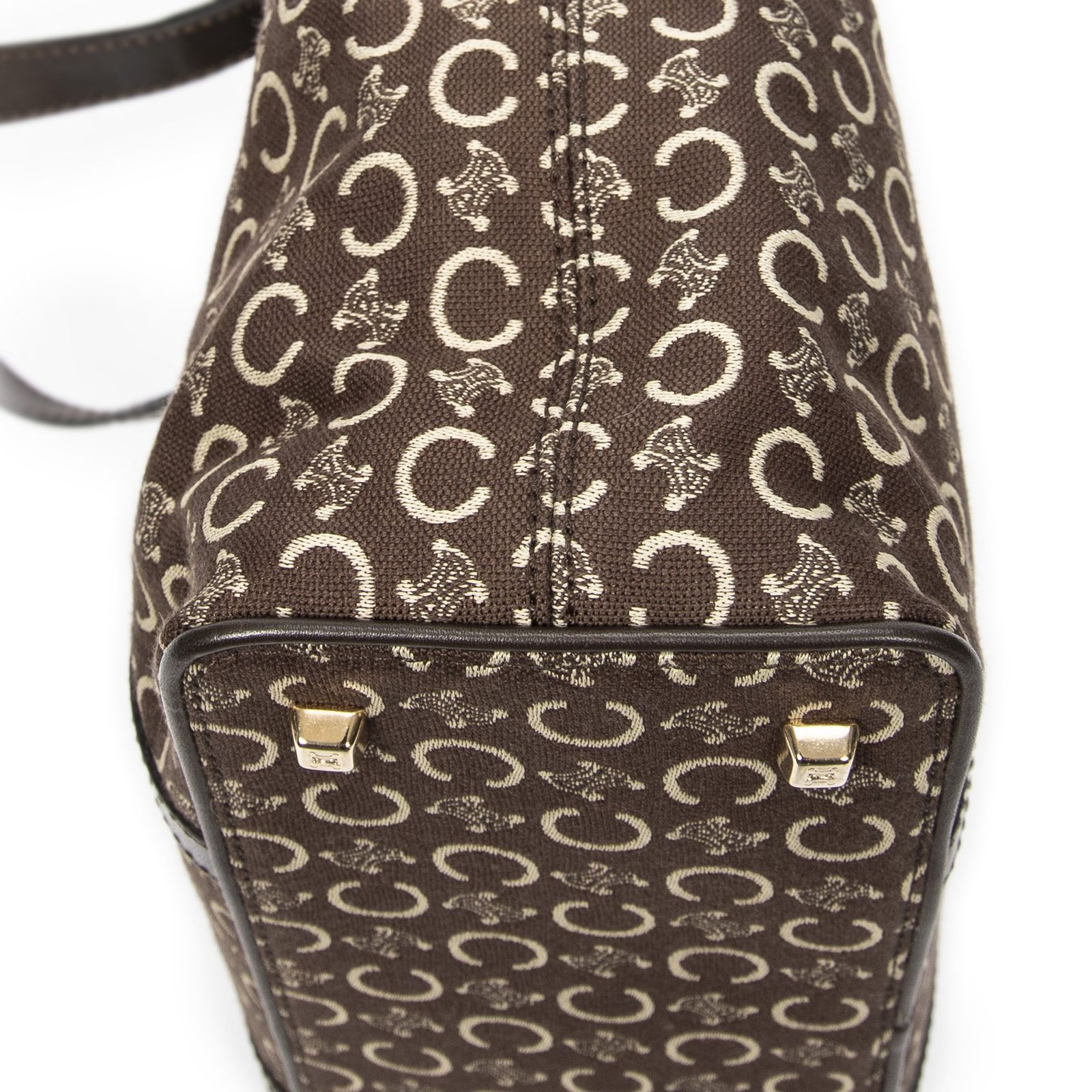 セリーヌスモールポップトート茶色C マカダムキャンバスA