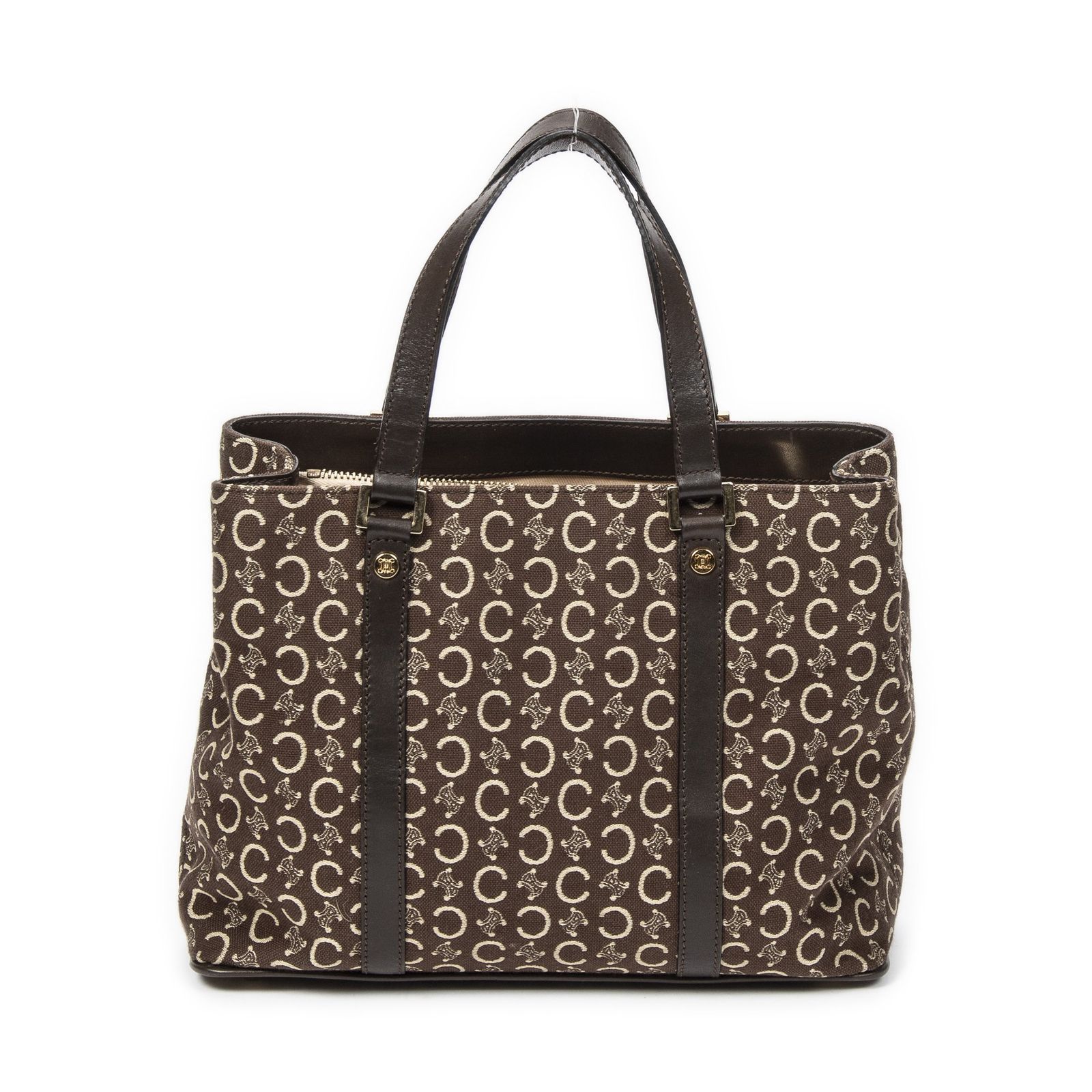 CELINE セリーヌスモールポップトート茶色C マカダムキャンバスA