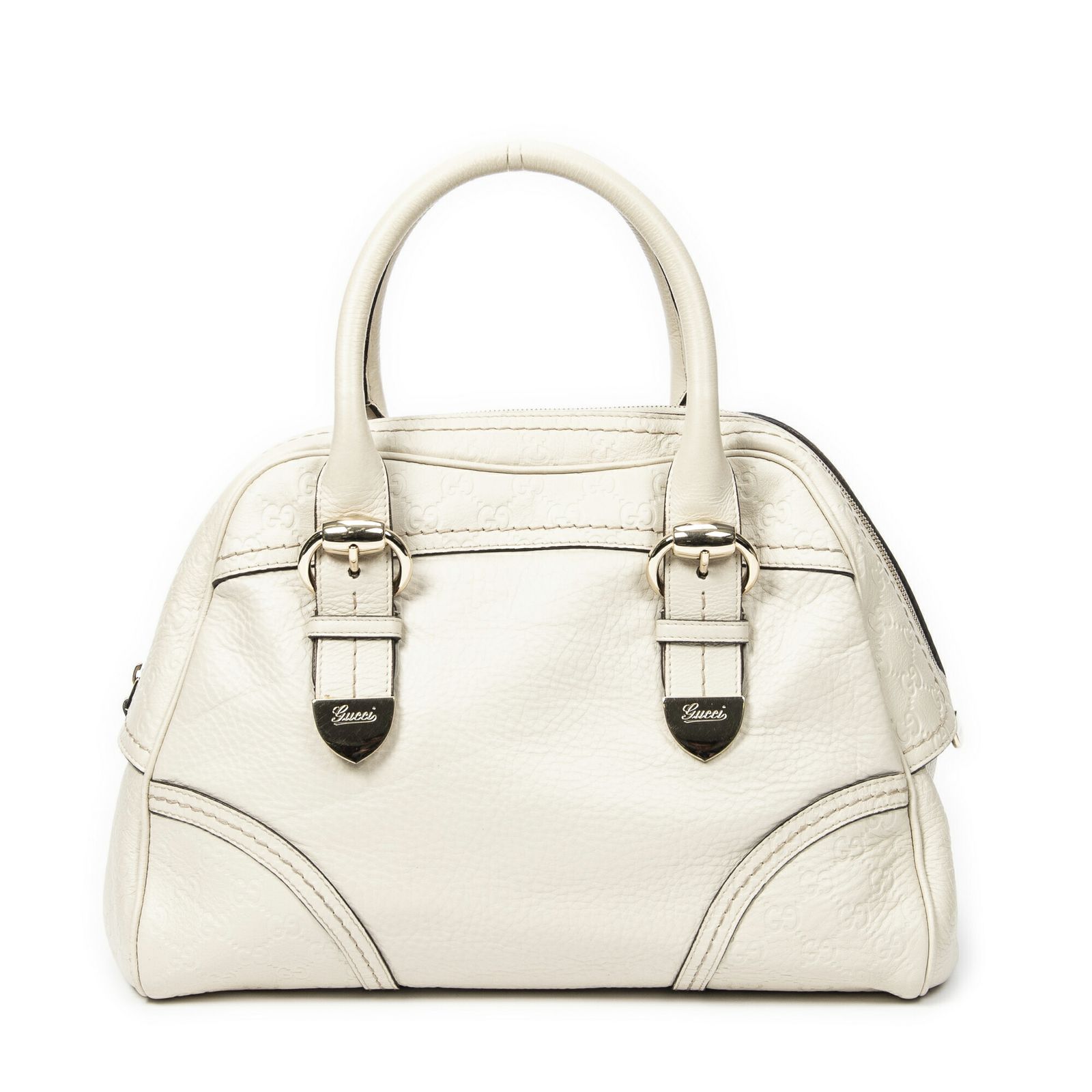 GUCCI グッチシニョリア ドーム トート白グレインカーフスキンレザーA