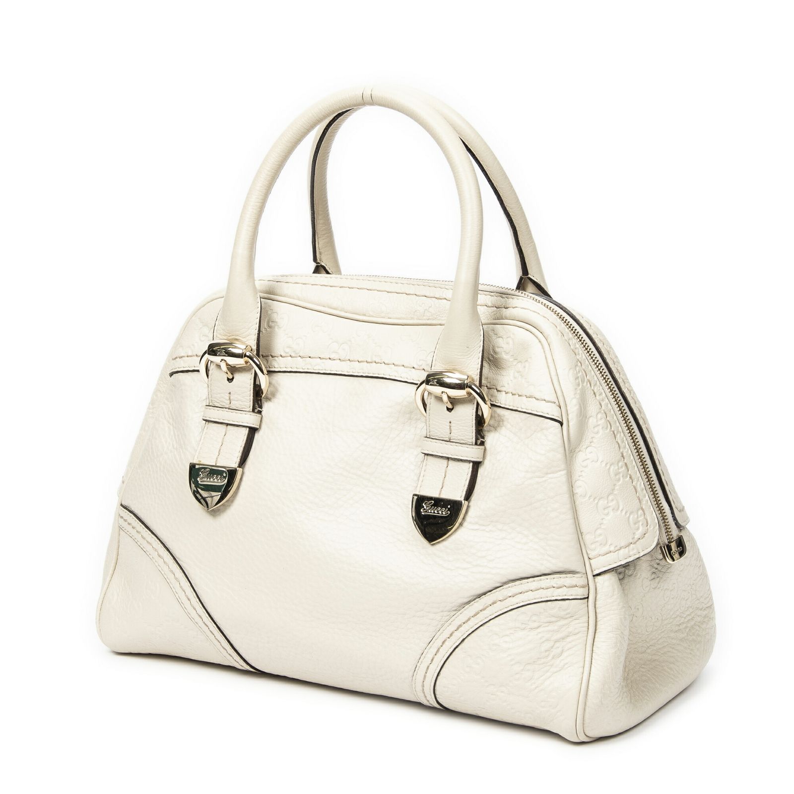 GUCCI グッチシニョリア ドーム トート白グレインカーフスキンレザーA