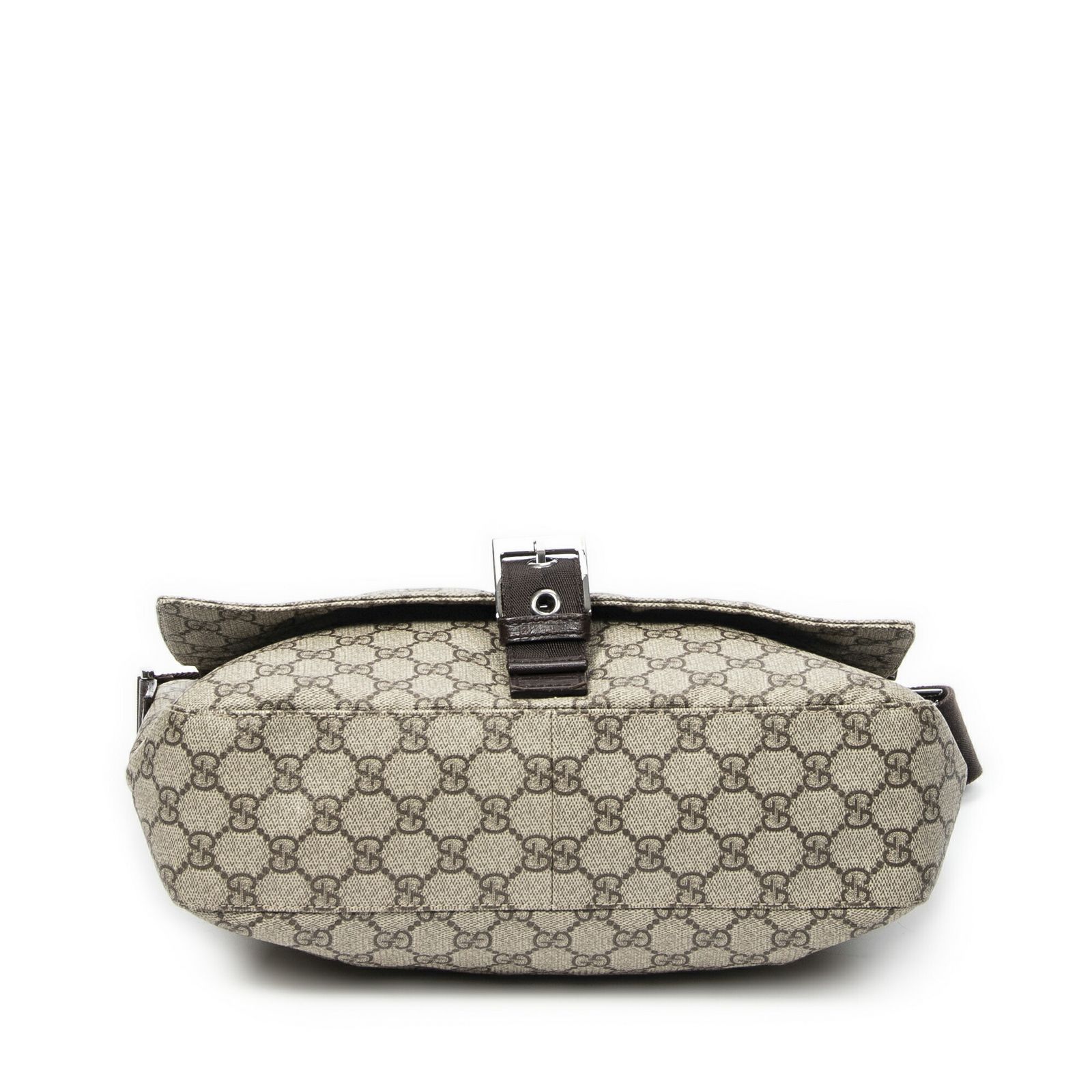 GUCCI グッチバックルフラップメッセンジャーブラウン|ベージュスプリームPVCキャンバスA DECORATOM_COM_BR