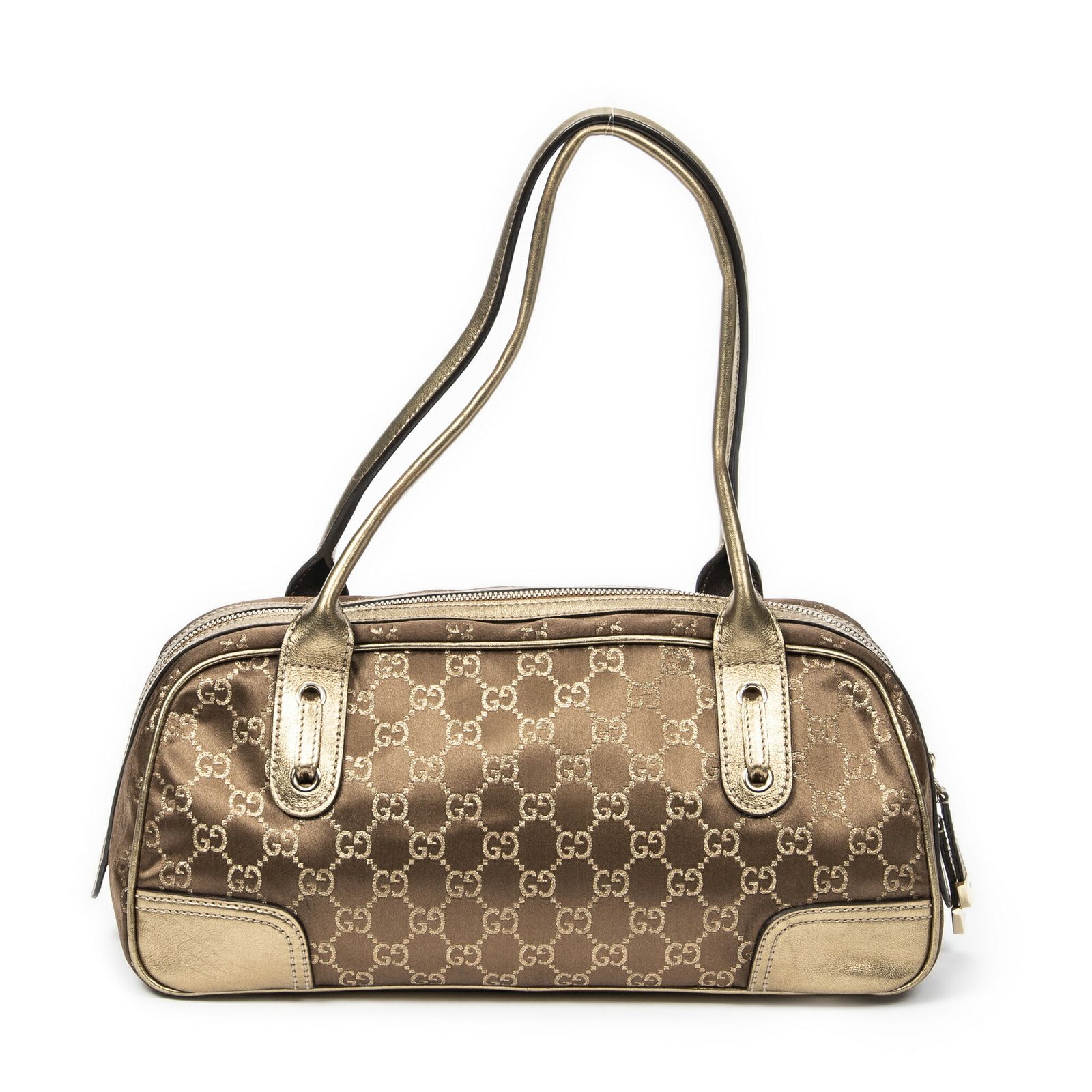 グッチプリンシーボストン金 茶色GGサテンキャンバスA