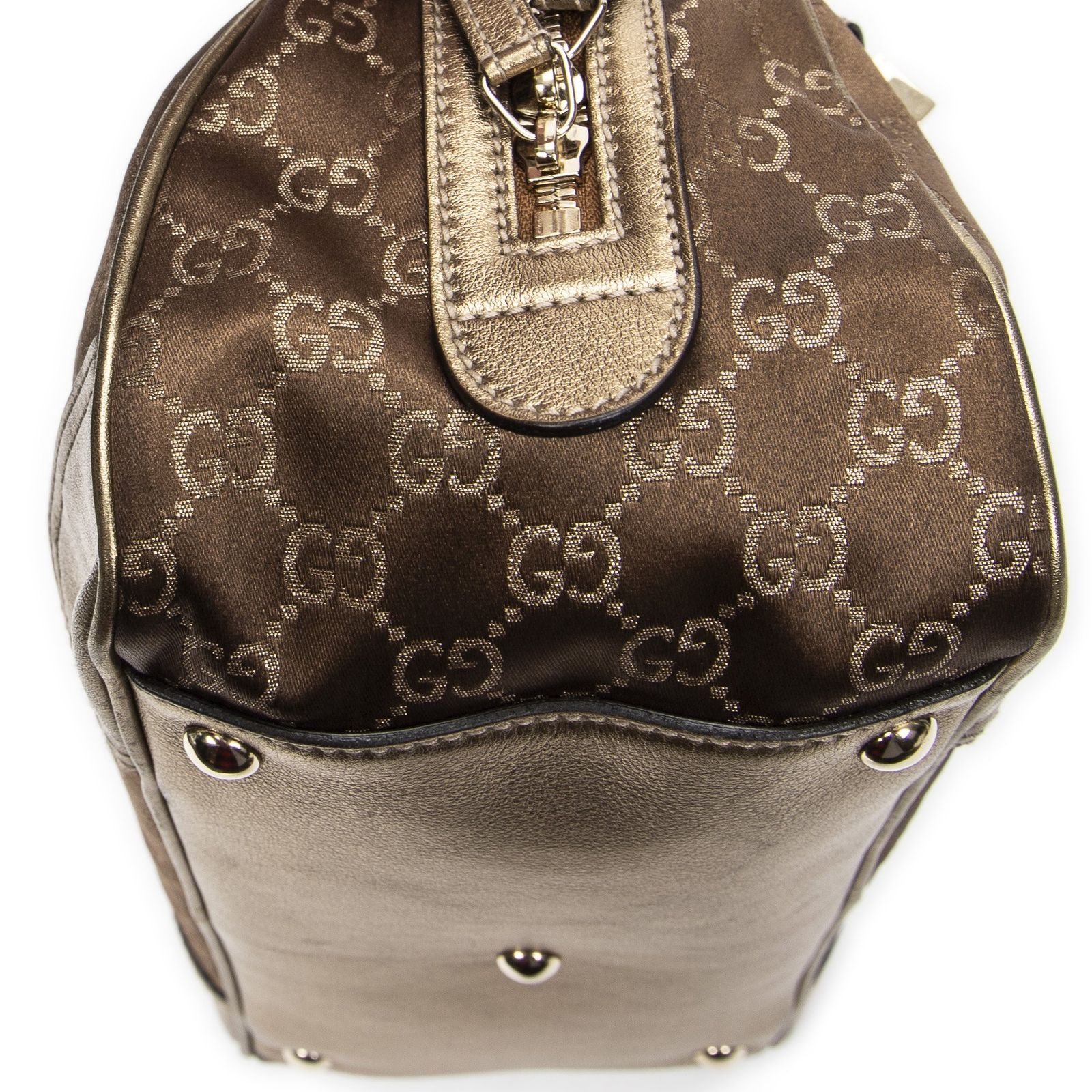 グッチプリンシーボストン金 茶色GGサテンキャンバスA