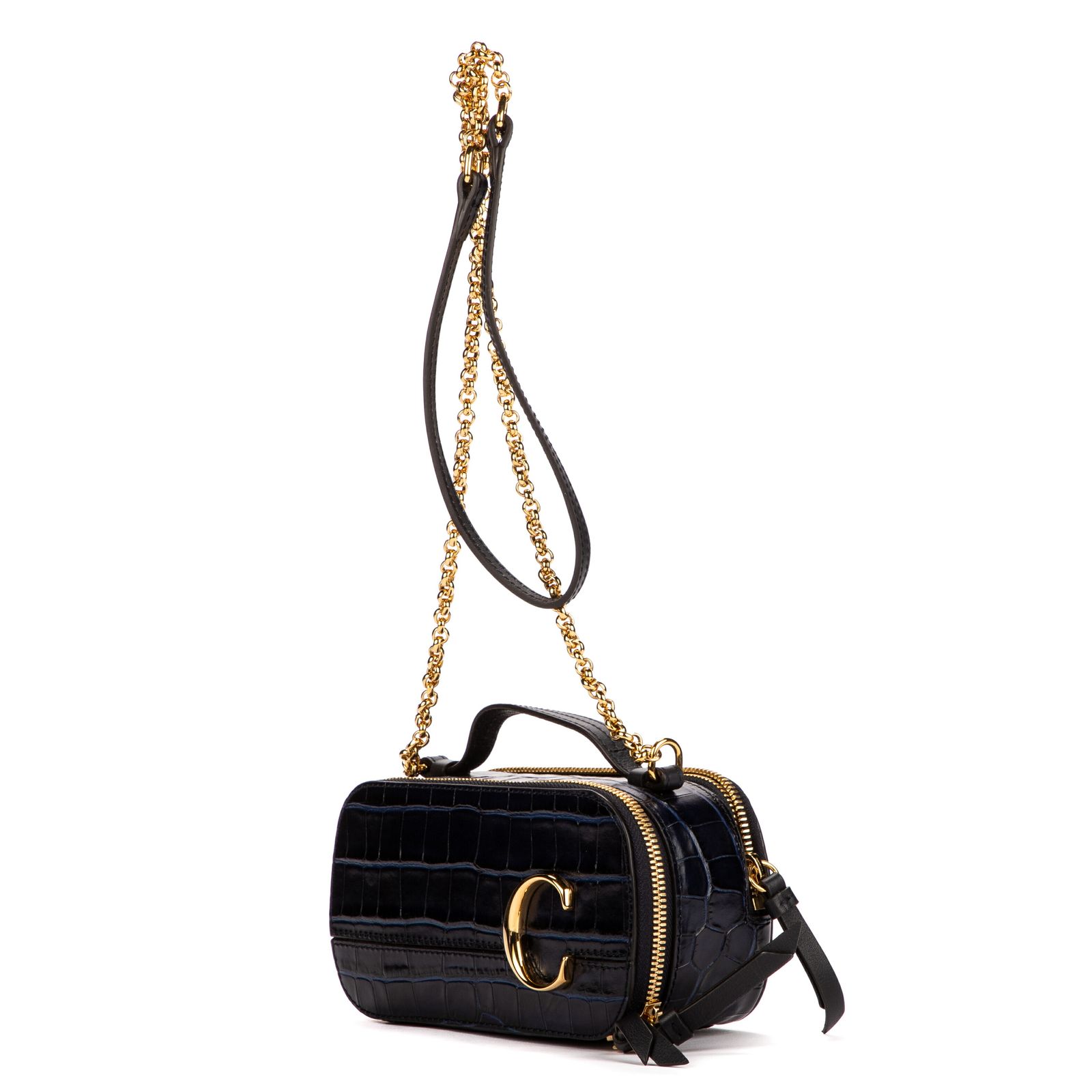 CHLOE クロエアイウェアネイビーブルークロコ型押しレザーA