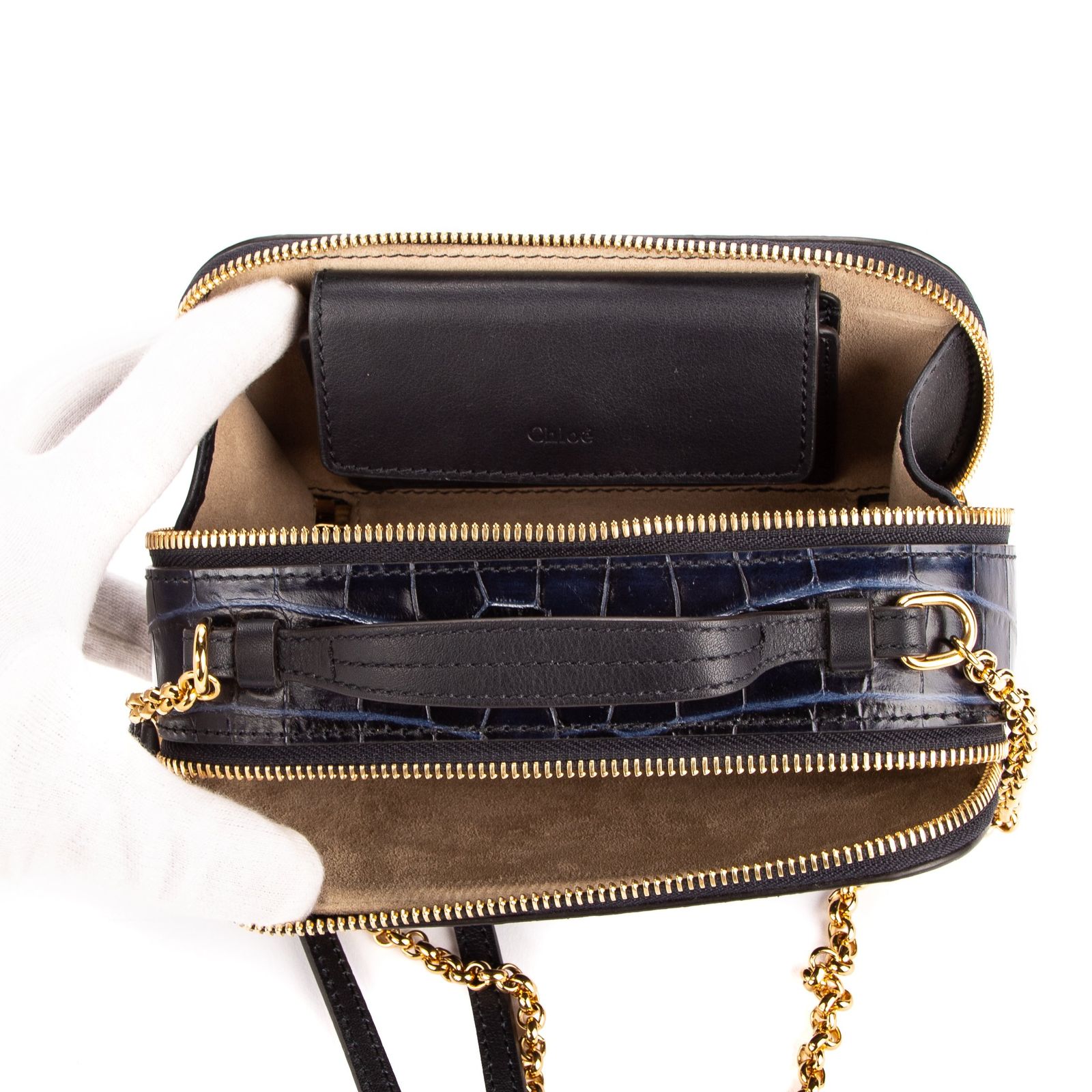 CHLOE クロエアイウェアネイビーブルークロコ型押しレザーA