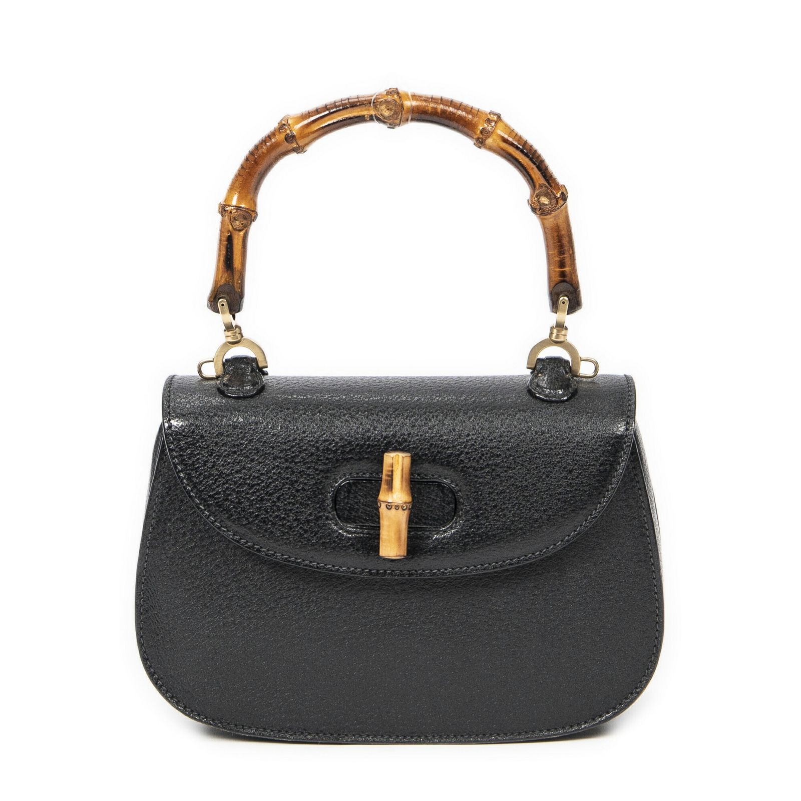 GUCCI グッチスモールバンブートップハンドルフラップ黒カーフスキンレザーA