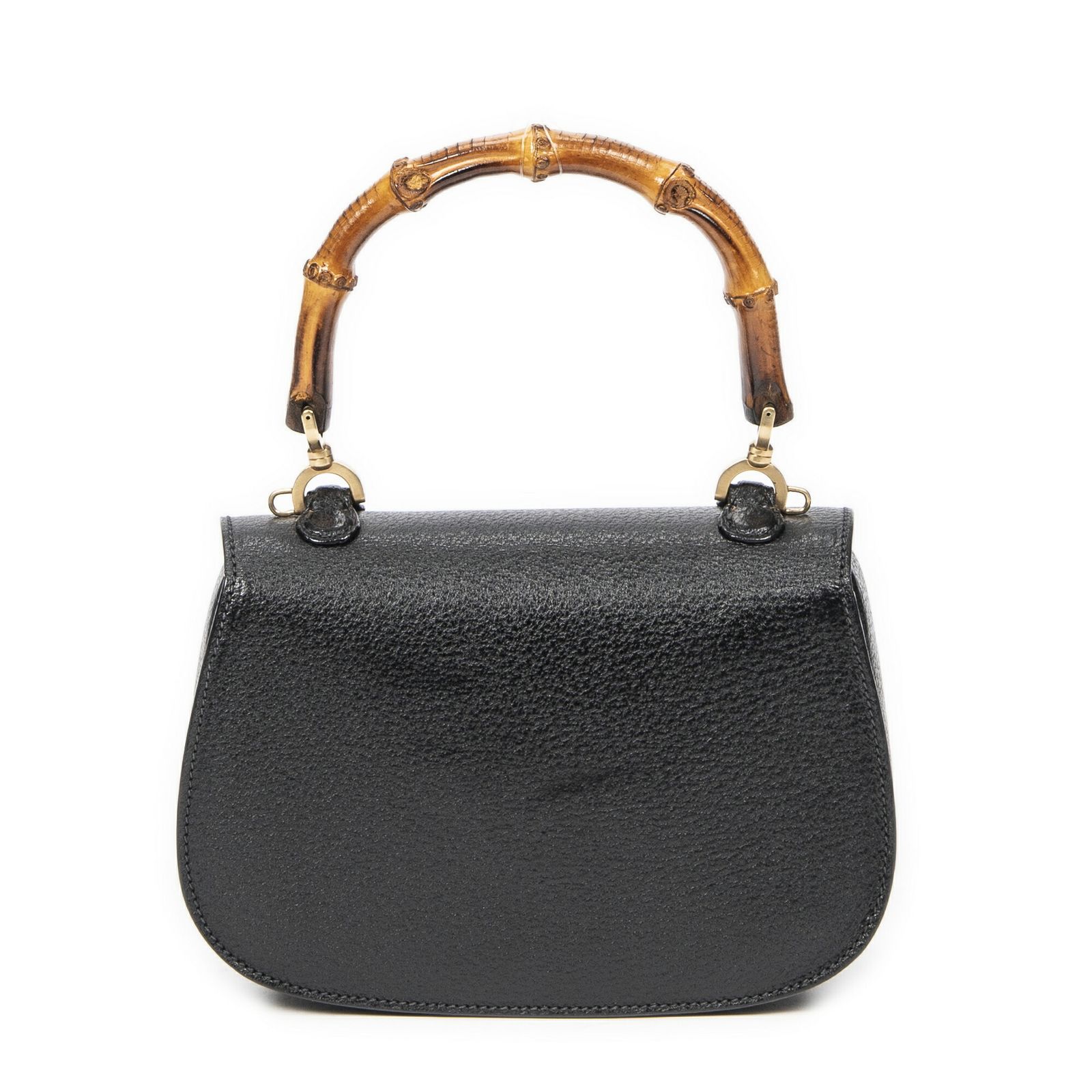 グッチスモールバンブートップハンドルフラップ黒カーフスキンレザーA