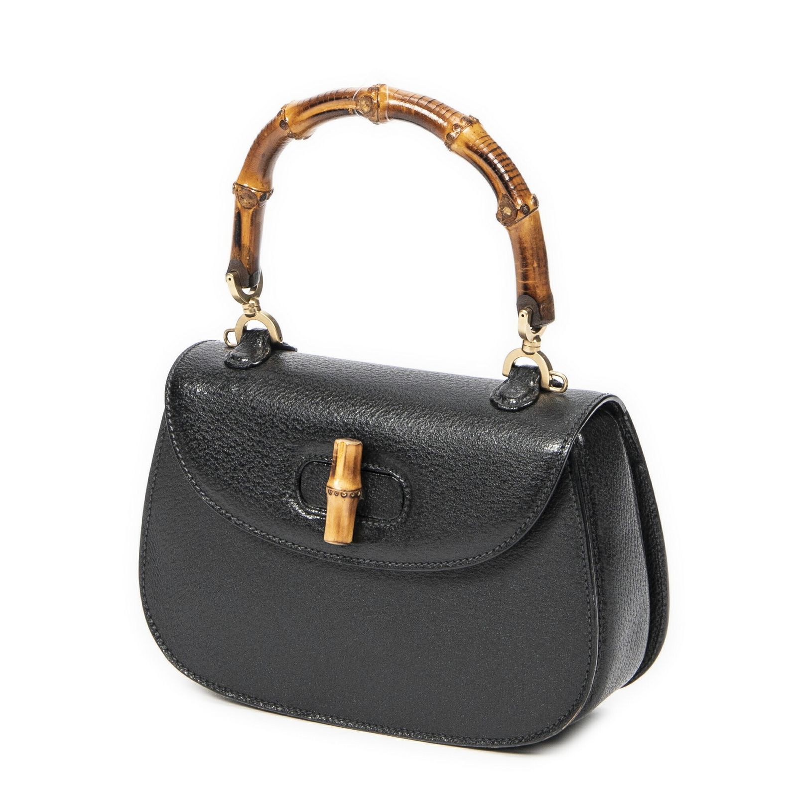 GUCCI グッチスモールバンブートップハンドルフラップ黒カーフスキンレザーA