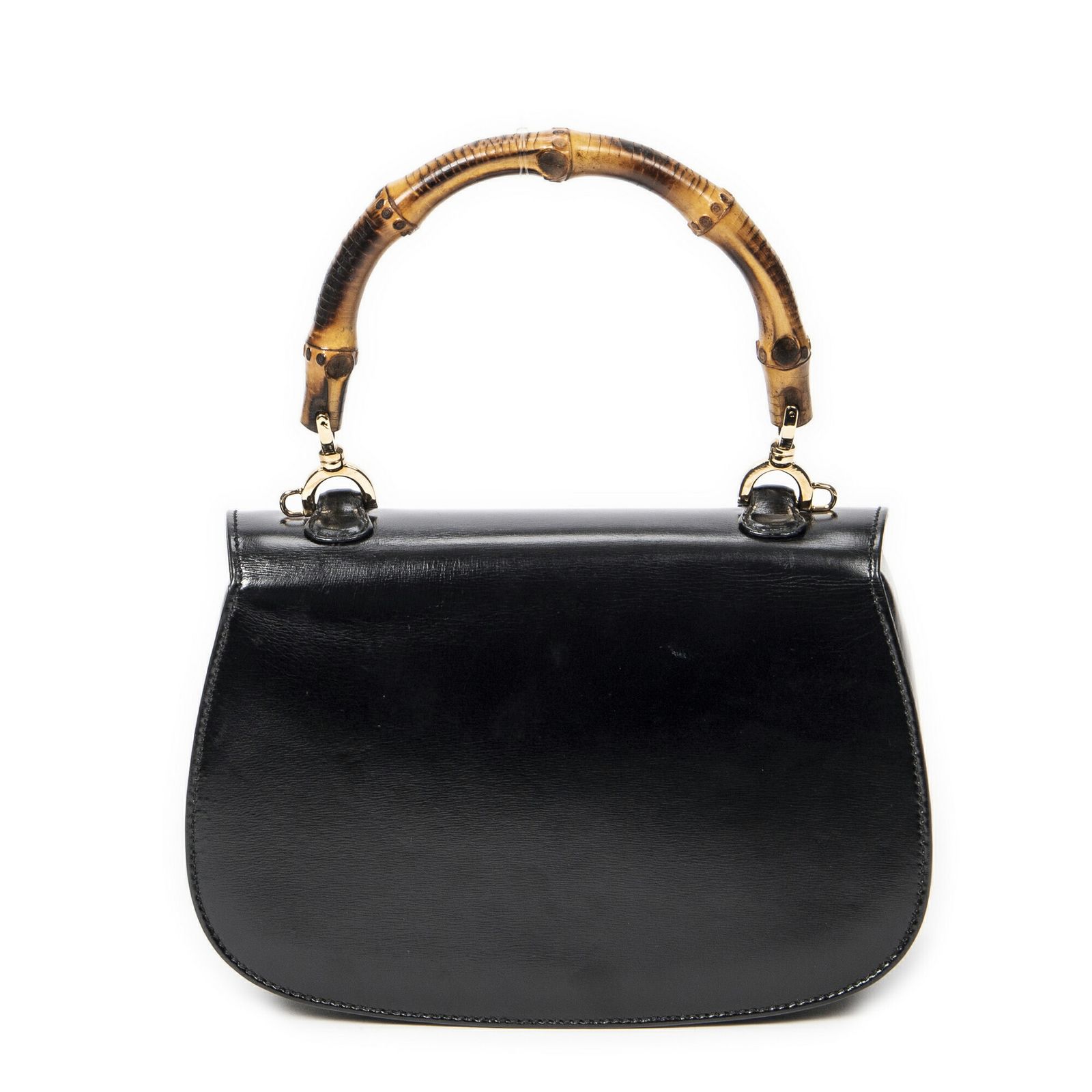 GUCCI グッチスモールバンブートップハンドルフラップ茶色スムースカーフスキンレザーA