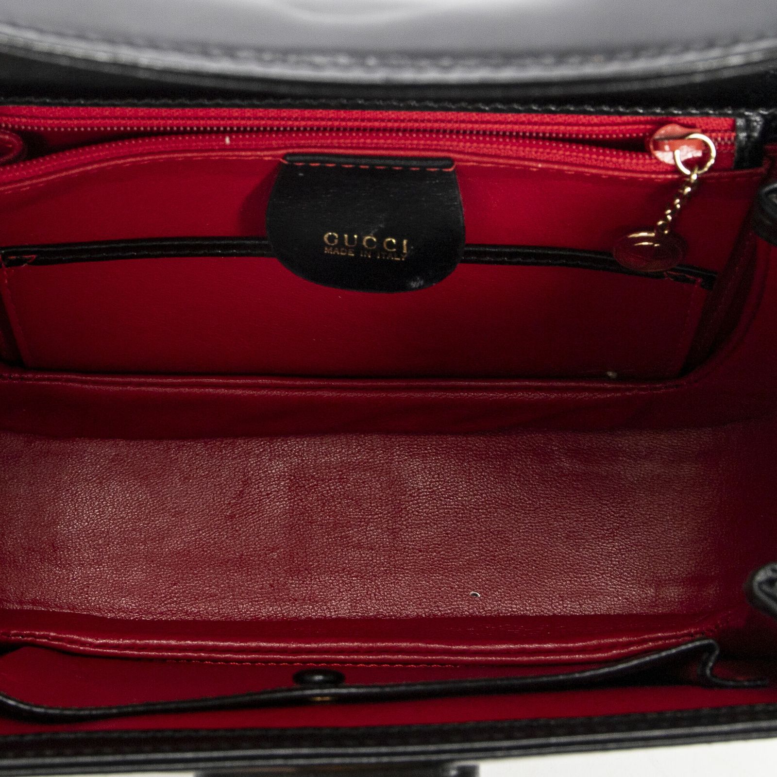 GUCCI グッチスモールバンブートップハンドルフラップ茶色スムースカーフスキンレザーA