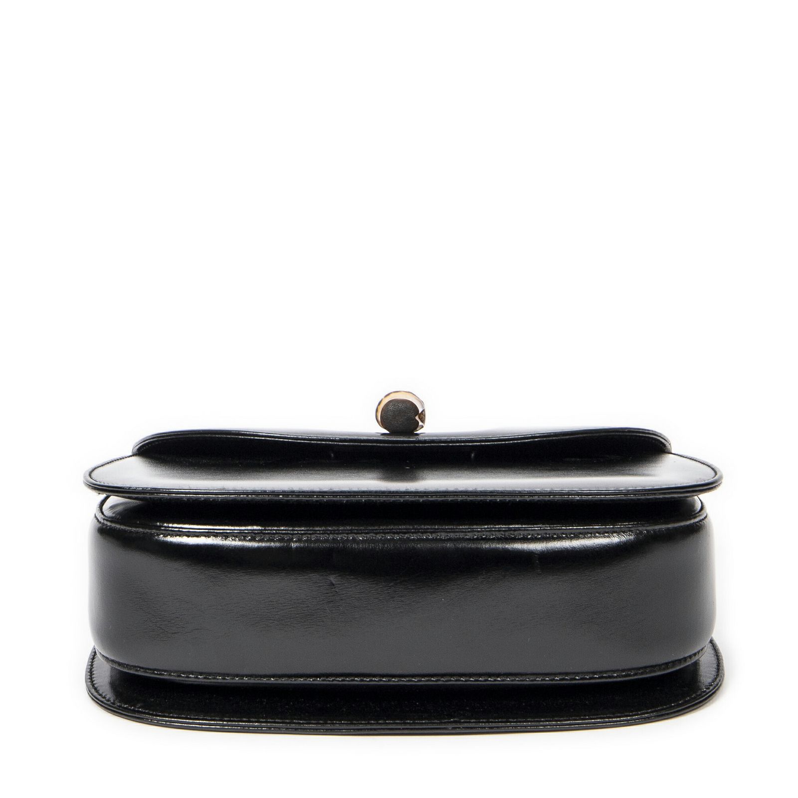 GUCCI グッチスモールバンブートップハンドルフラップ茶色スムースカーフスキンレザーA