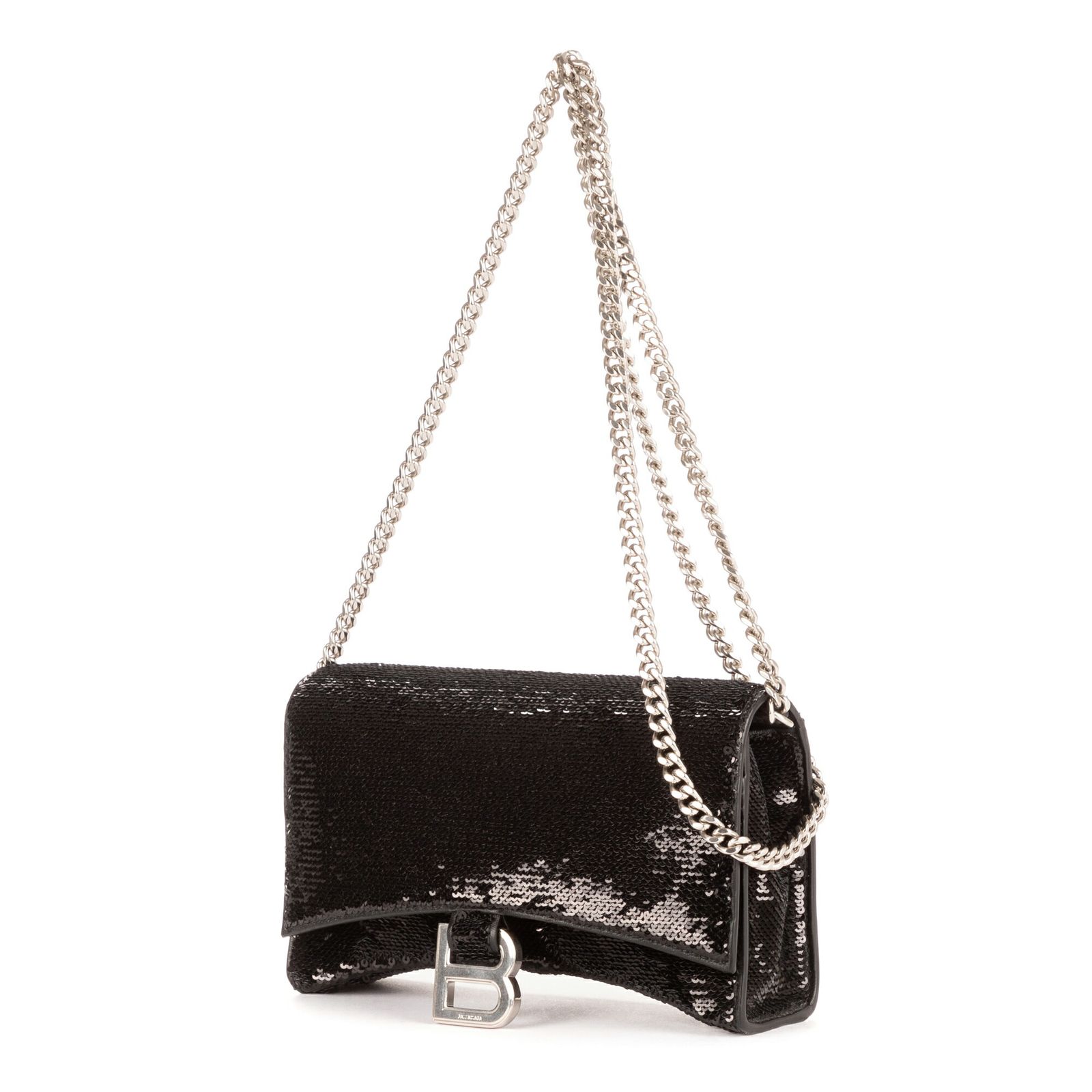 BALENCIAGA バレンシアガ アワーグラス ウォレット オン チェーン 黒スパンコールN