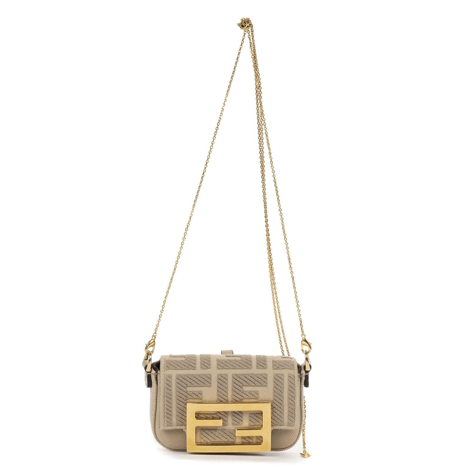 FENDI フェンディナノバゲットチャームベージュズッカエムブロイダーキャンバスN