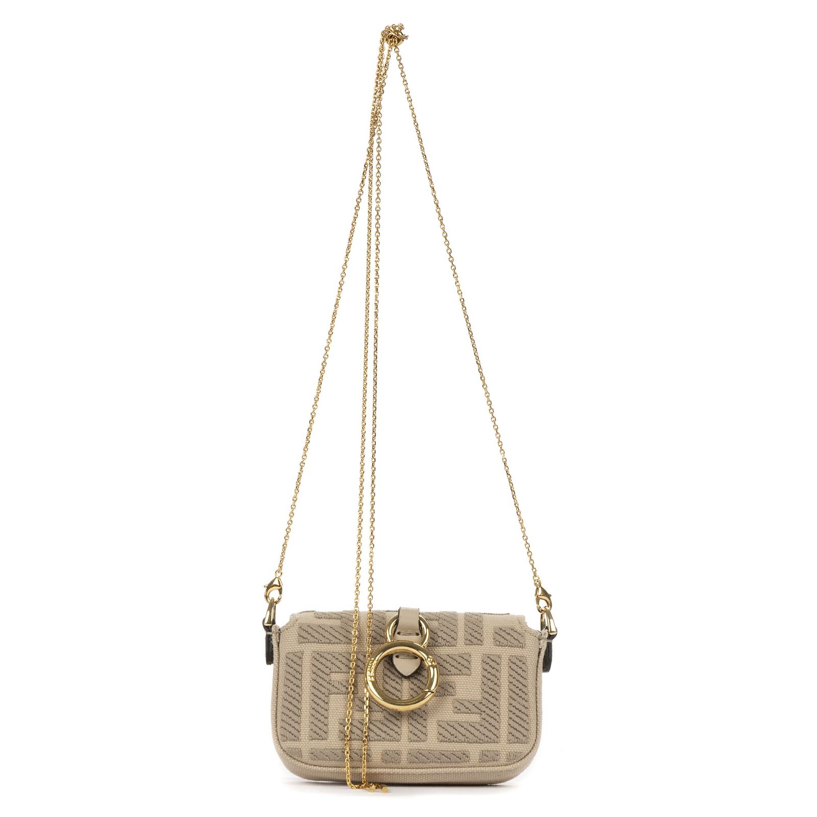 フェンディナノバゲットチャームベージュズッカエムブロイダーキャンバスN