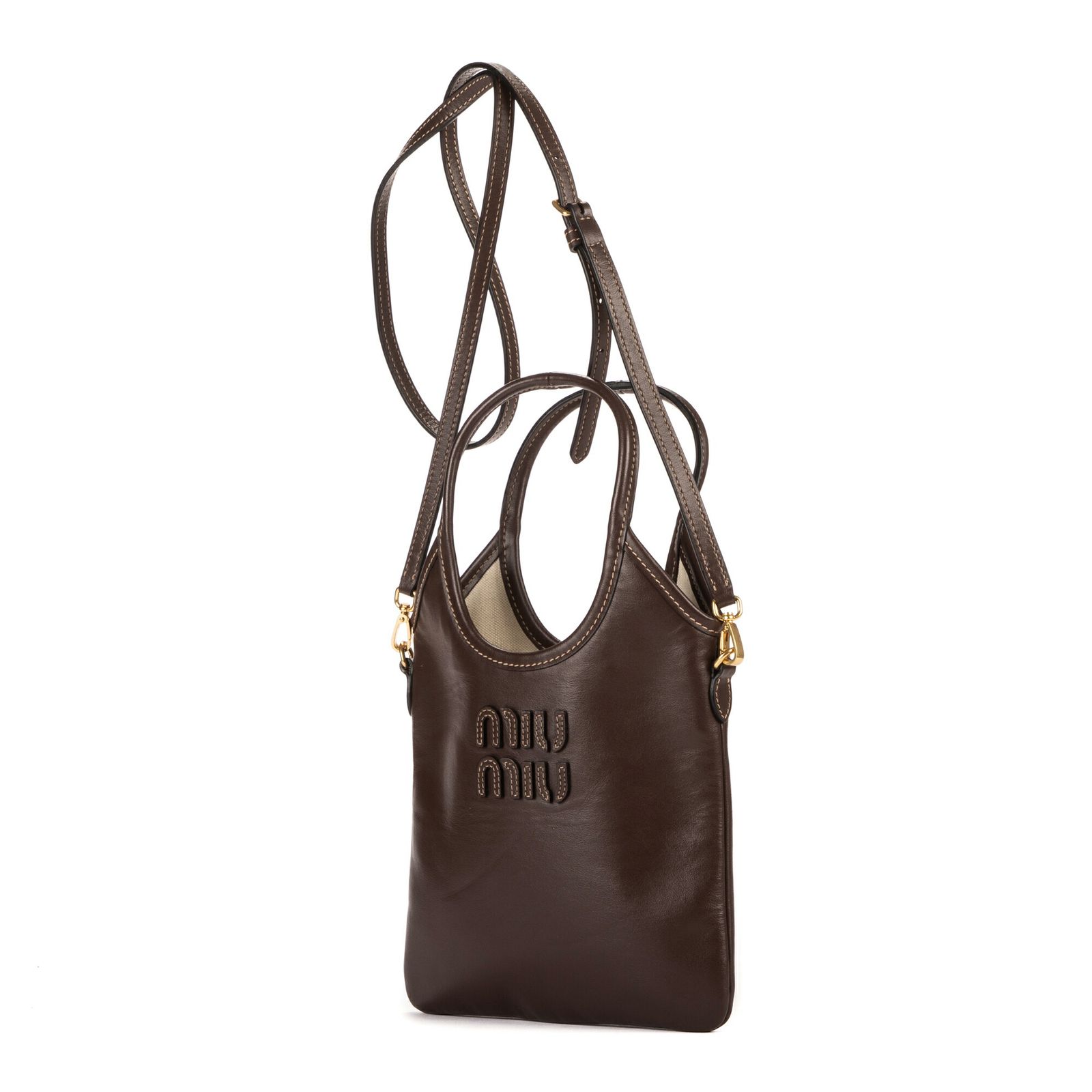 MIU MIU ミュウミュウアイビー トートダークブラウンスムースレザーA