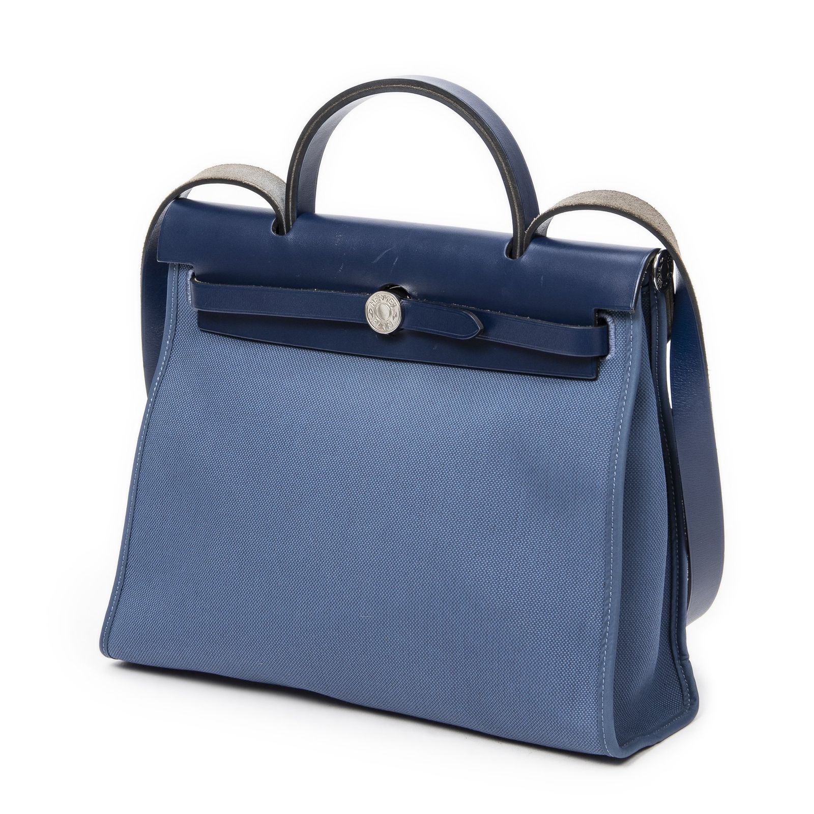 HERMES エルメスエールバッグ ジップ青トワルオフィシェA