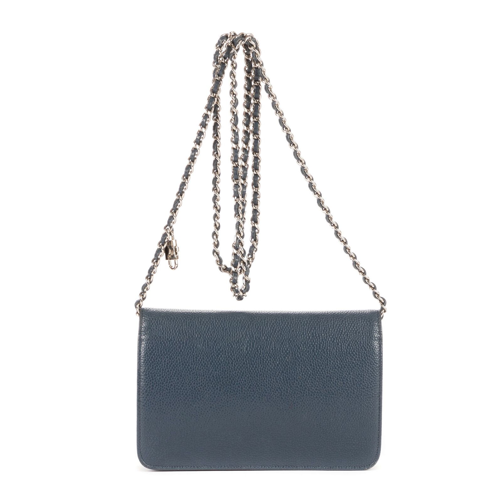 CHANEL シャネルタイムレスチェーンウォレットネイビーマトラッセキャビアレザーA