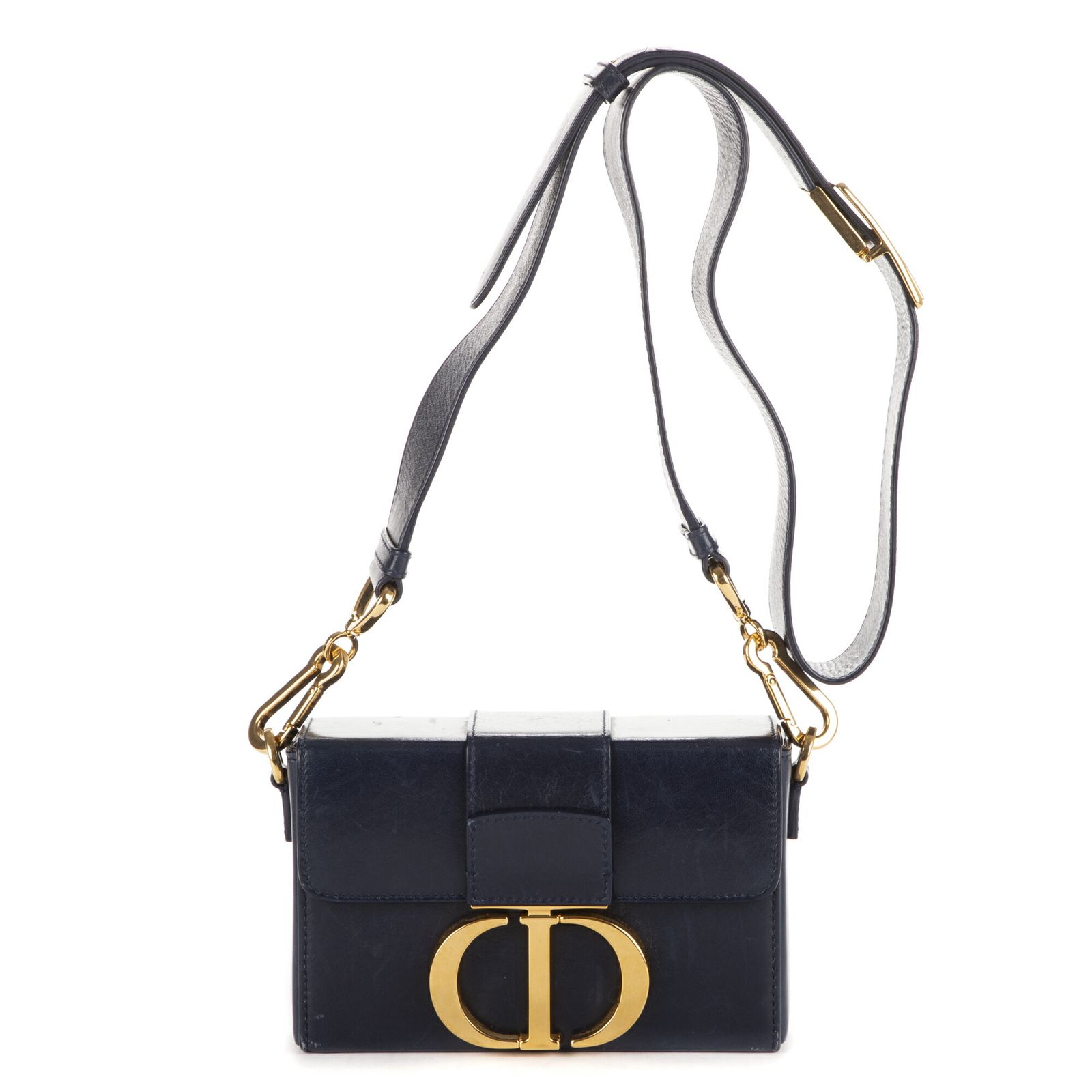 DIOR ディオールモンテーニュ 小 ボックスネイビーカーフスキンレザーA