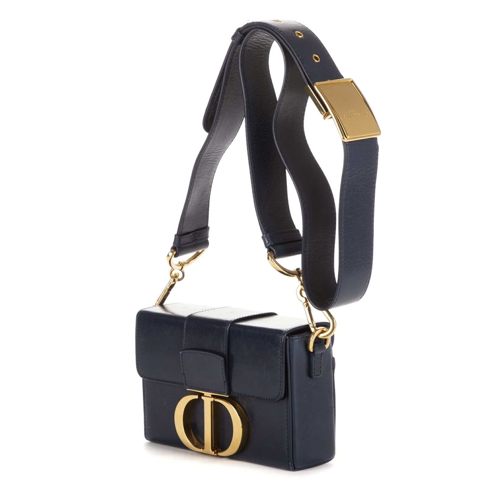 DIOR ディオールモンテーニュ 小 ボックスネイビーカーフスキンレザーA