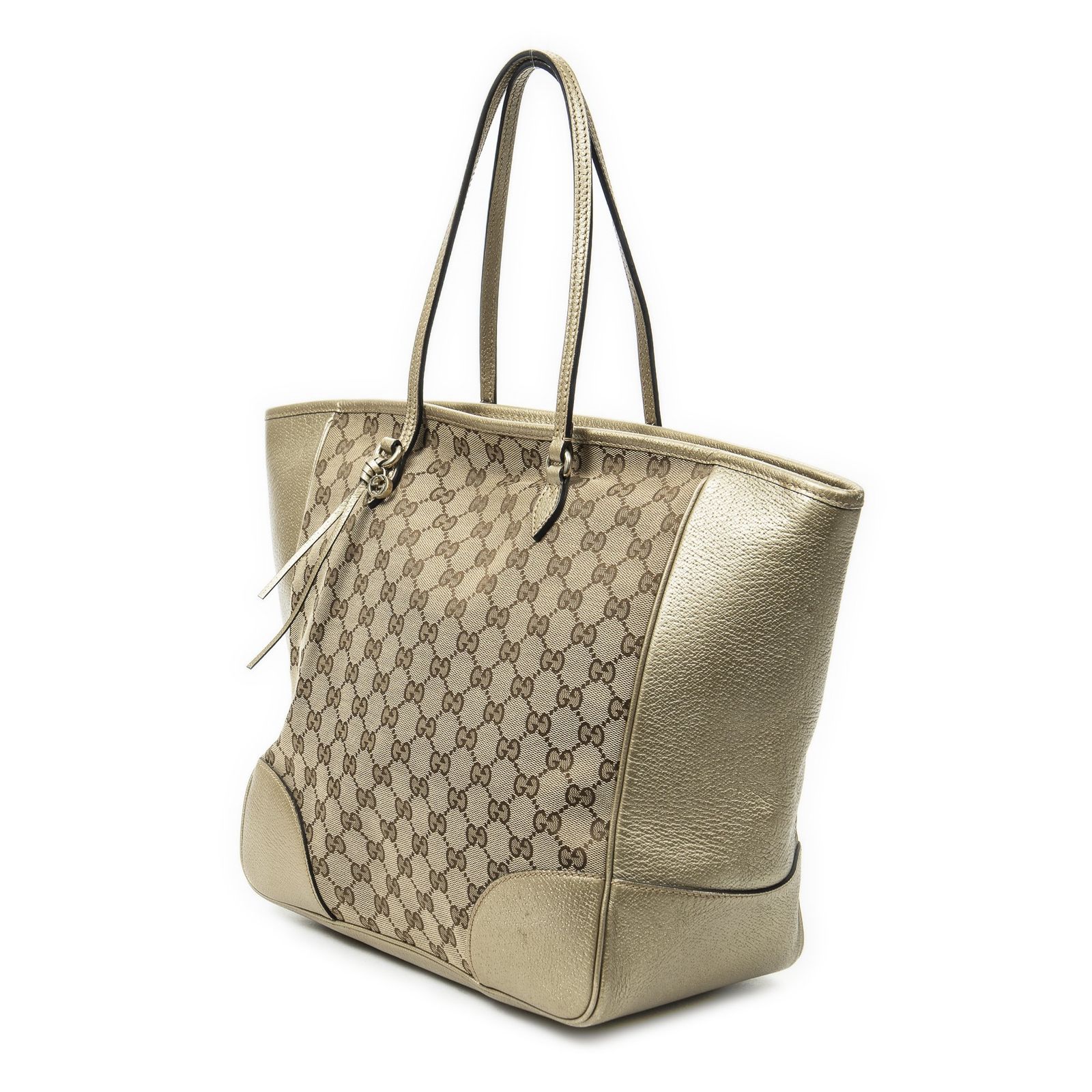 GUCCI グッチ大ブリートートベージュ|ブロンズGGキャンバスA