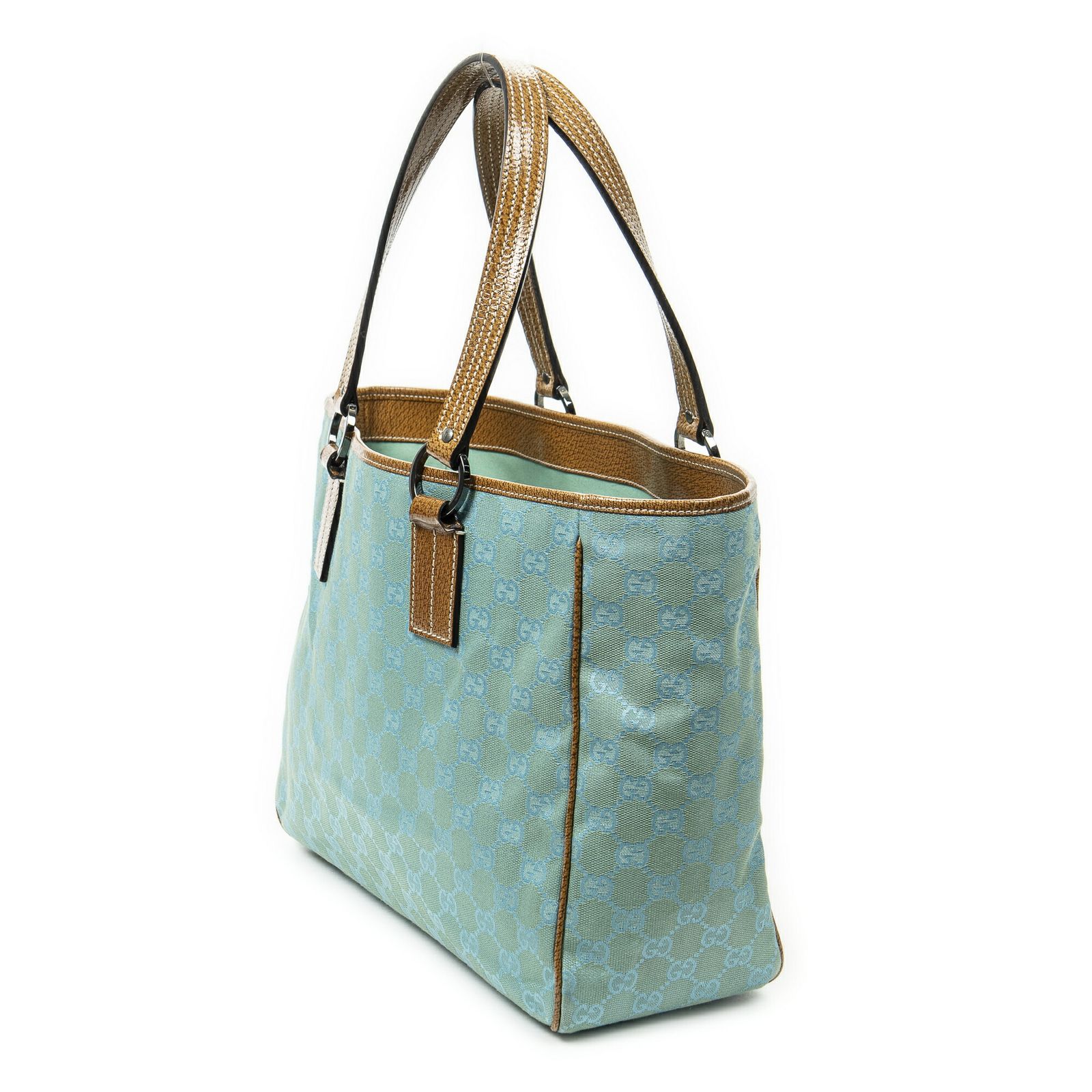 GUCCI グッチショルダートートターコイズ タンGGキャンバスA