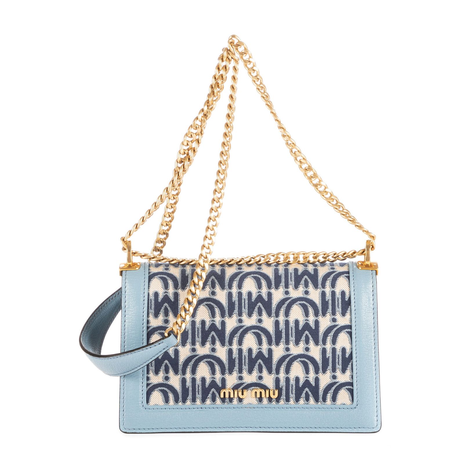 MIU MIU ミュウミュウコンフィデンシャルトートターコイズジャカードグキャンバス カーフスキンレザーN DECORATOM_COM_BR