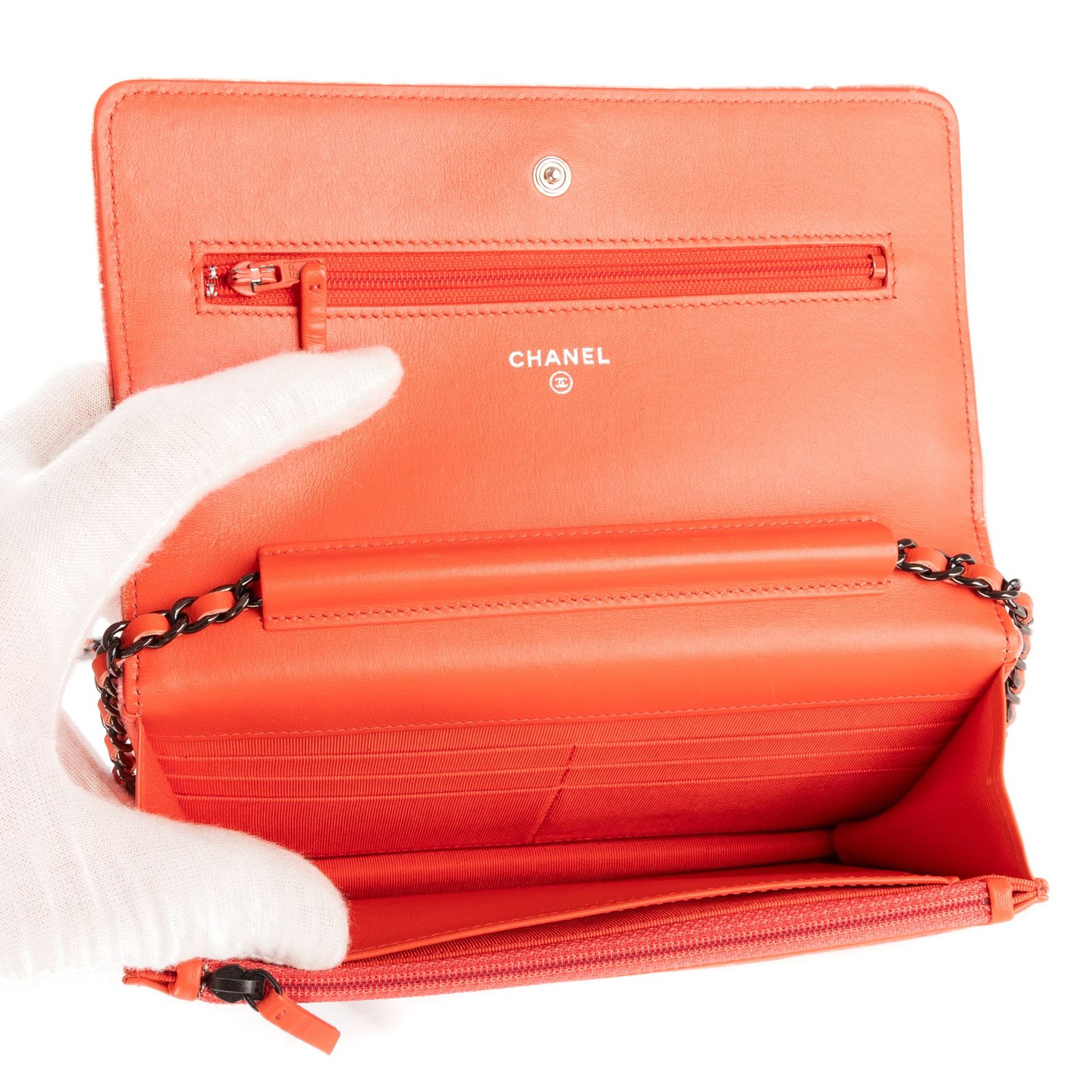 CHANEL シャネルタイムレスチェーンウォレットピンクマトラッセベルベットA