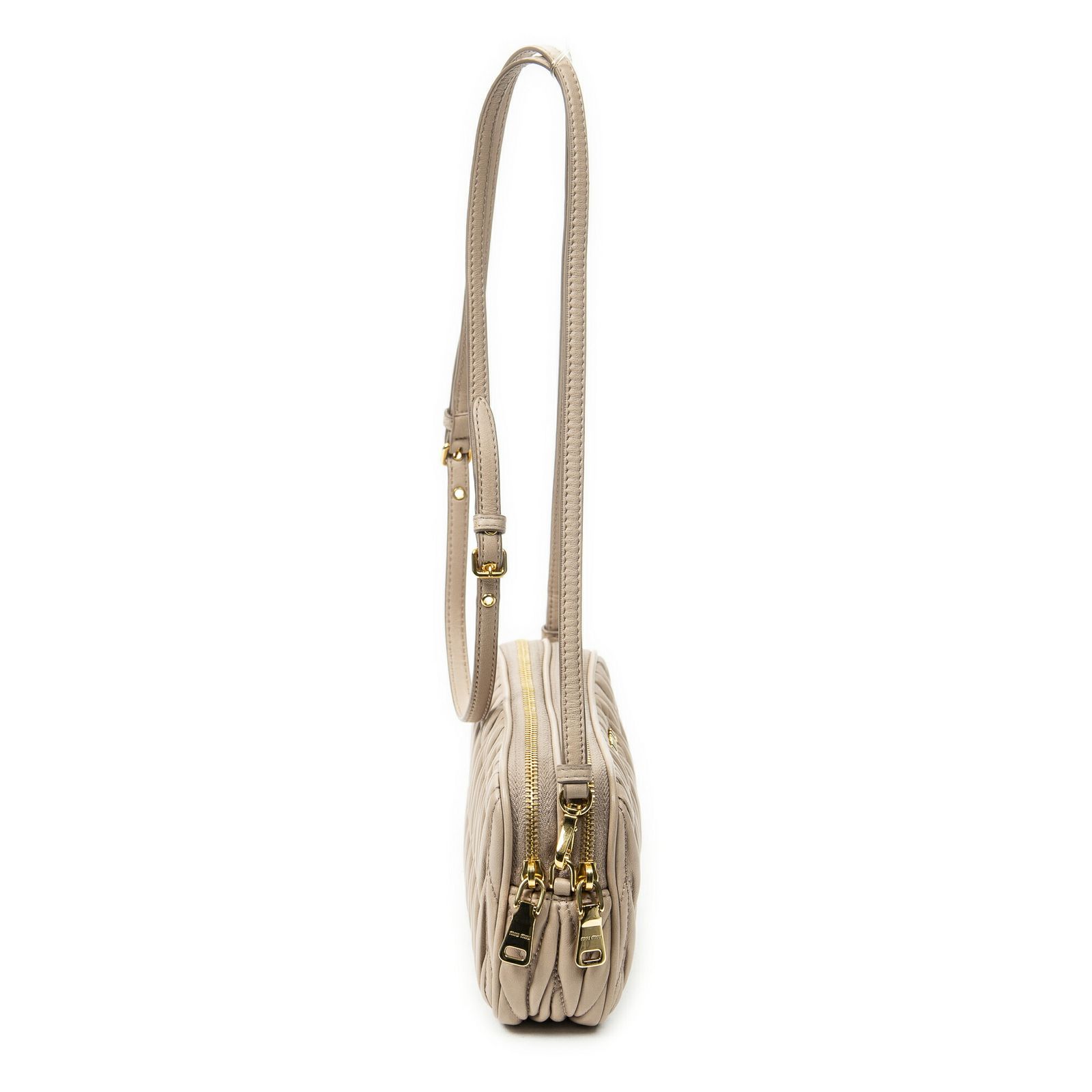 ミュウミュウダブルジップカメラクロスボディピンクナッパマトラッセレザーA