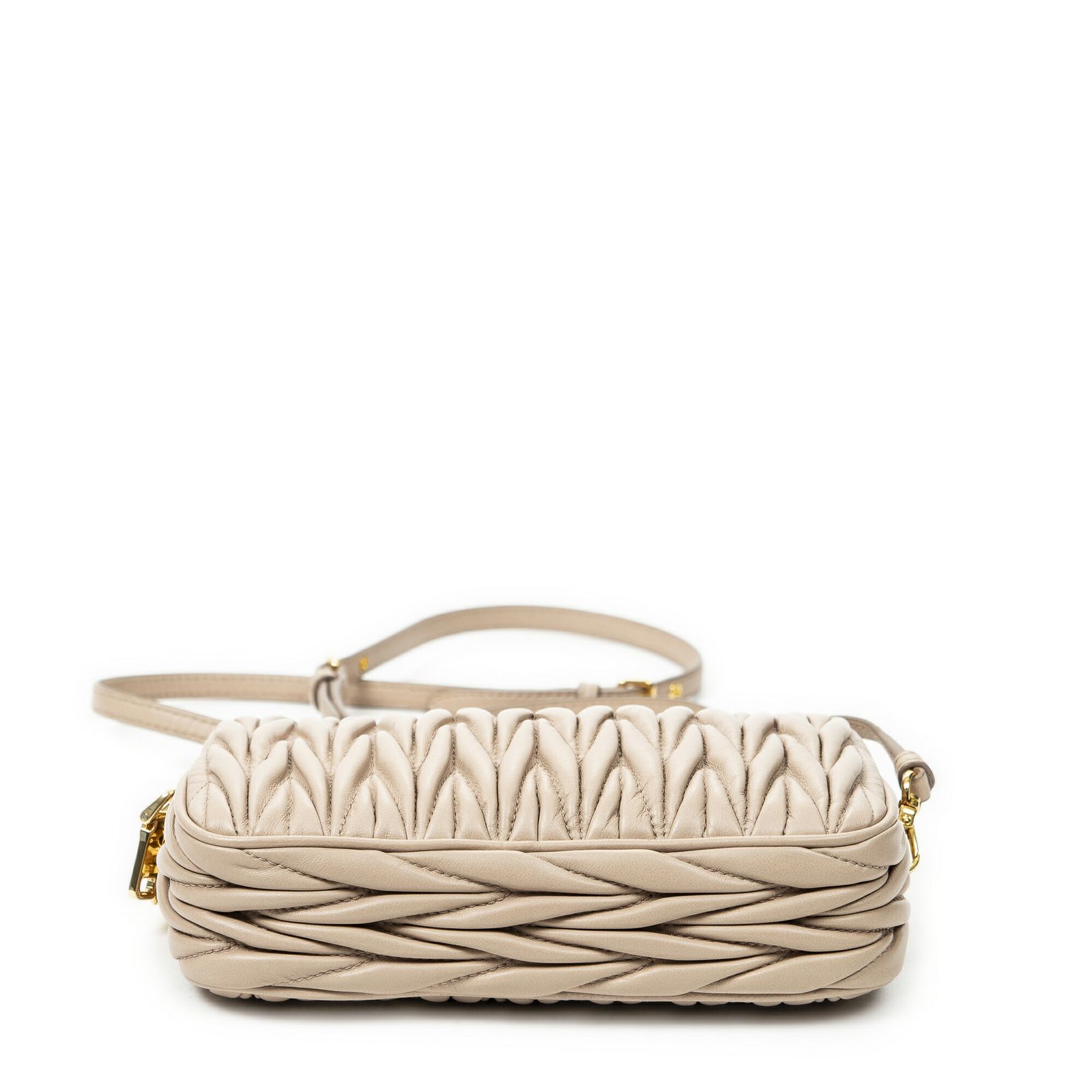 MIU MIU ミュウミュウダブルジップカメラクロスボディピンクナッパマトラッセレザーA DECORATOM_COM_BR