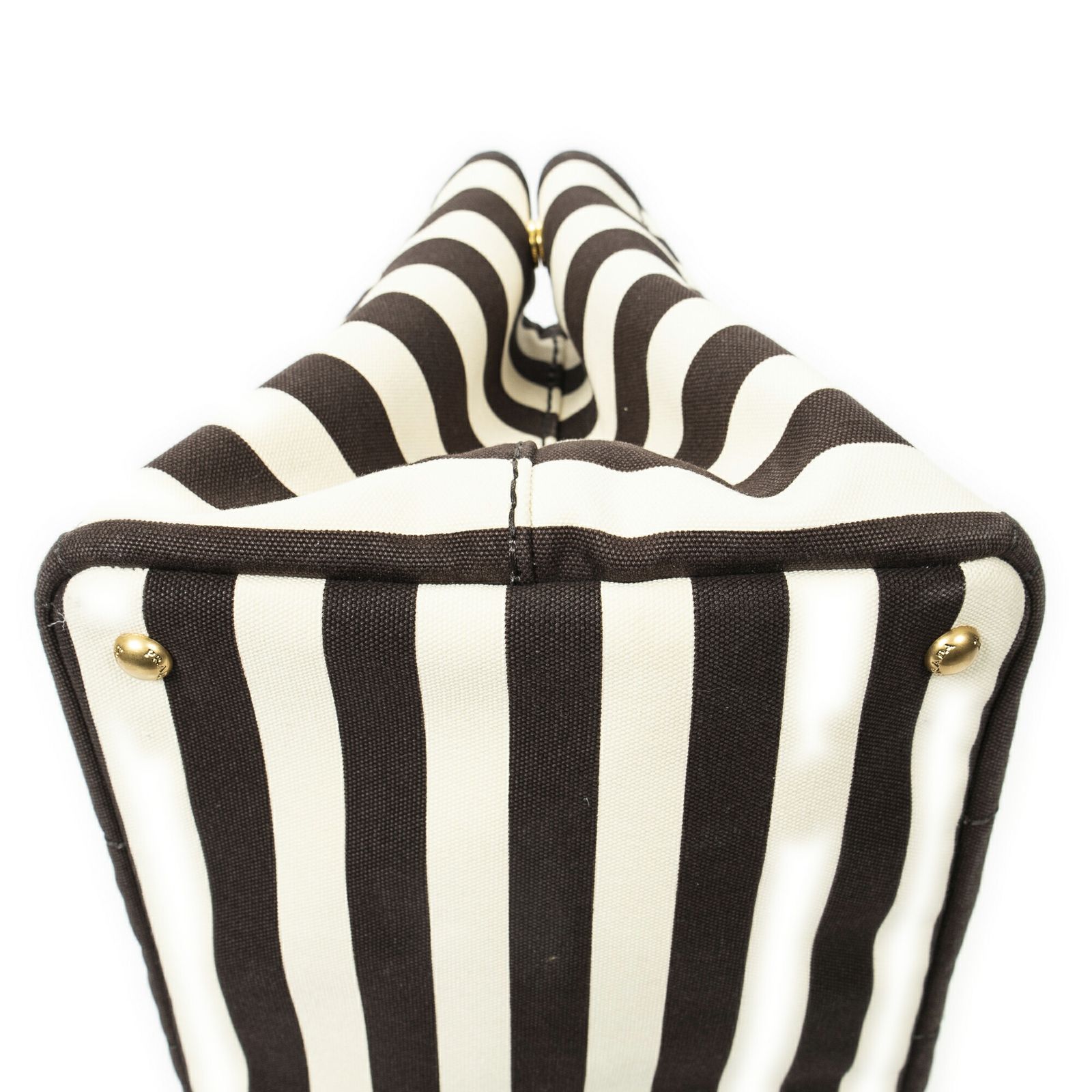 PRADA プラダ中ストライプカナパトートベージュ|ブラウンプリントカナパキャンバスA DECORATOM_COM_BR