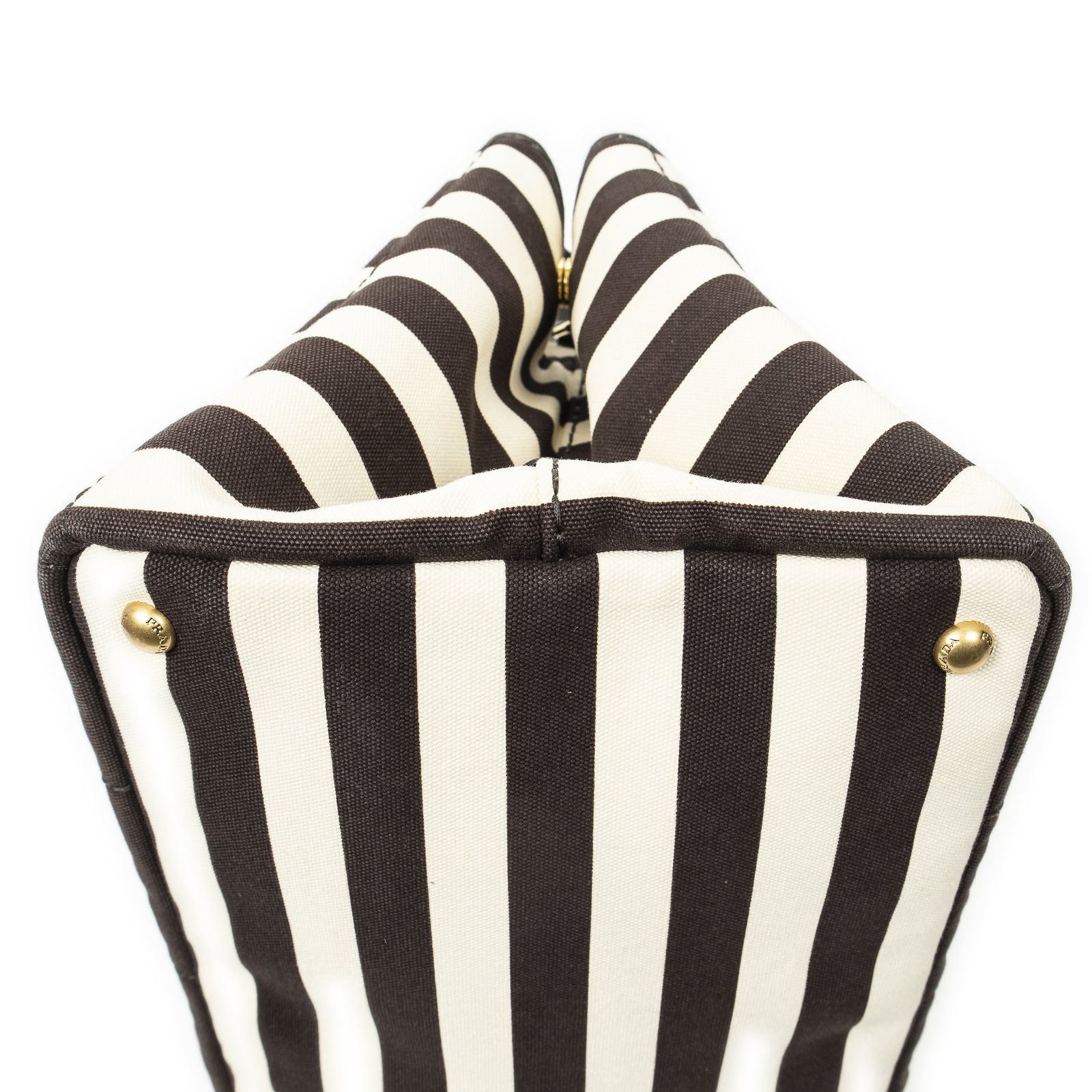 PRADA プラダ中ストライプカナパトートベージュ|ブラウンプリントカナパキャンバスA