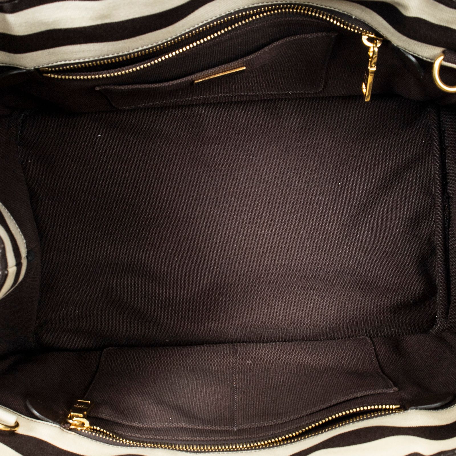 PRADA プラダ中ストライプカナパトートベージュ|ブラウンプリントカナパキャンバスA