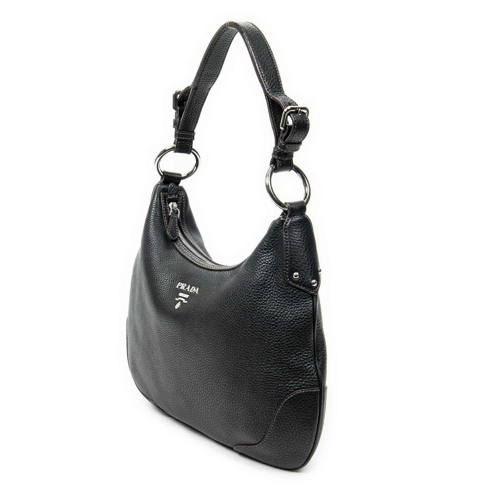 PRADA プラダラージジップホーボー黒グレインレザーA