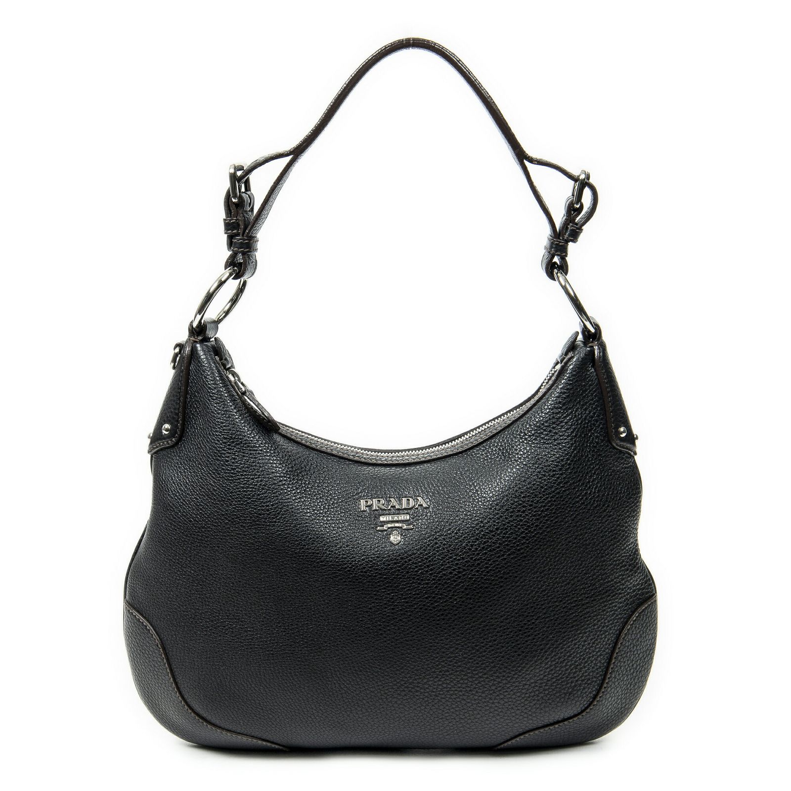 PRADA プラダラージジップホーボー黒グレインレザーA