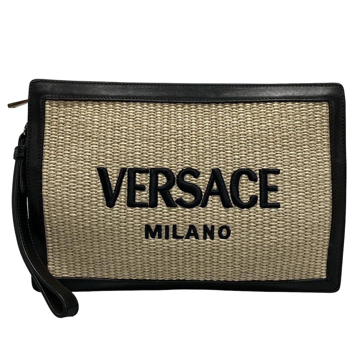 VERSACE ヴェルサーチ クラッチバッグ - 1015279 ベージュ×黒 2WAY レザー