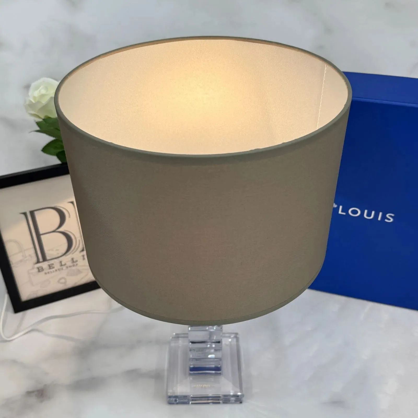 鑑定済み エルメス サンルイ ロイヤルテーブルランプ エトゥープ グレージュ ガラス シェードランプ クリスタル