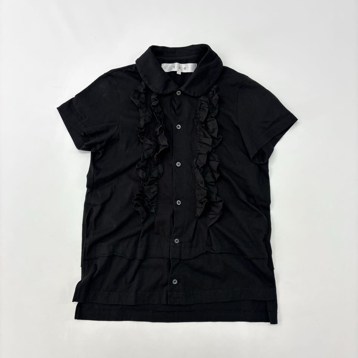 24ss 2025 tao COMME des GARCONS タオ コム デ ギャルソン 丸襟 綿天竺 x 綿クロス 製品染め カットソー BLACK ブラック size L 711-0100