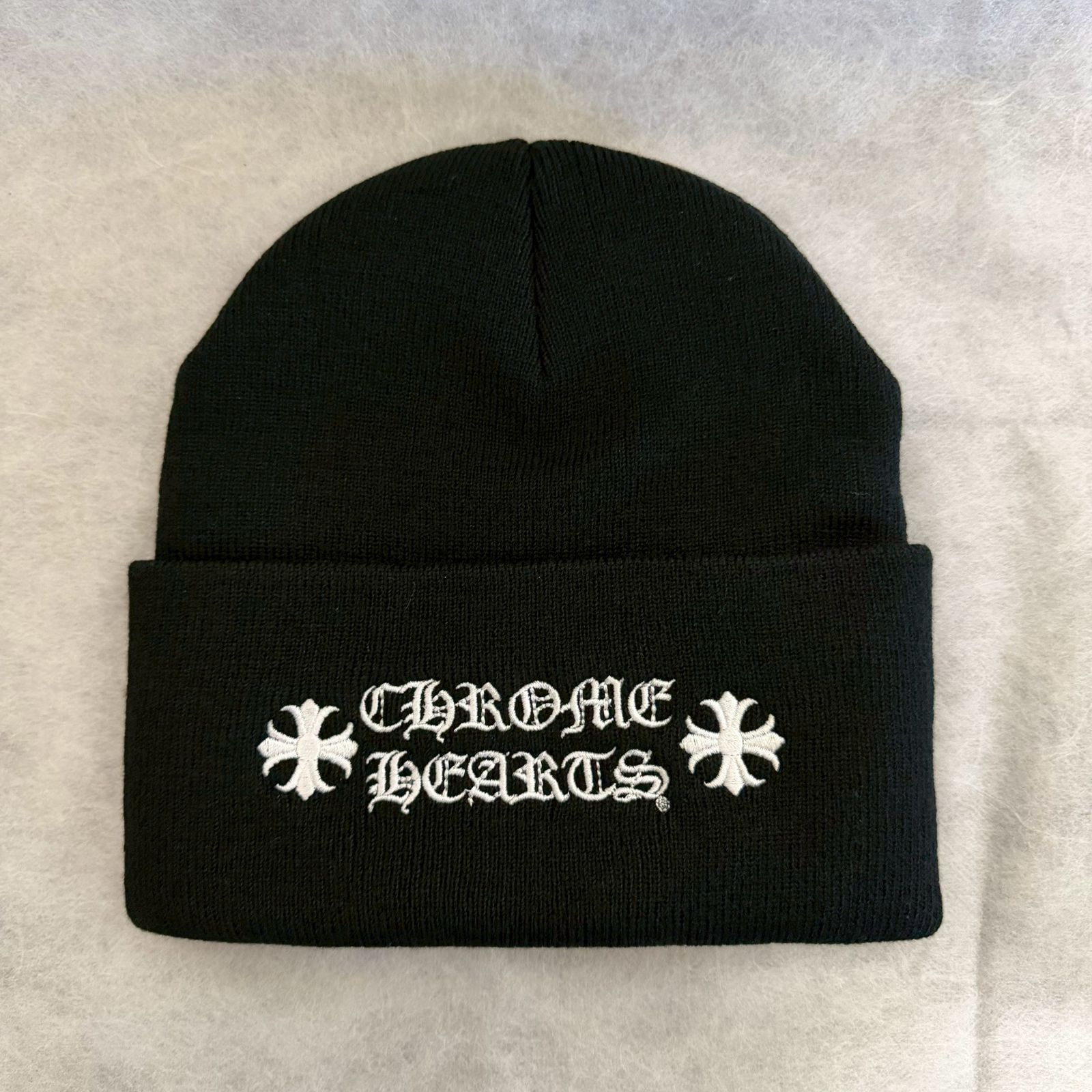 CHROME HEARTS Beanie クロムハーツ ビーニー ニット帽 黒 ブラック 文字 ロゴ 刺繍 Fサイズ