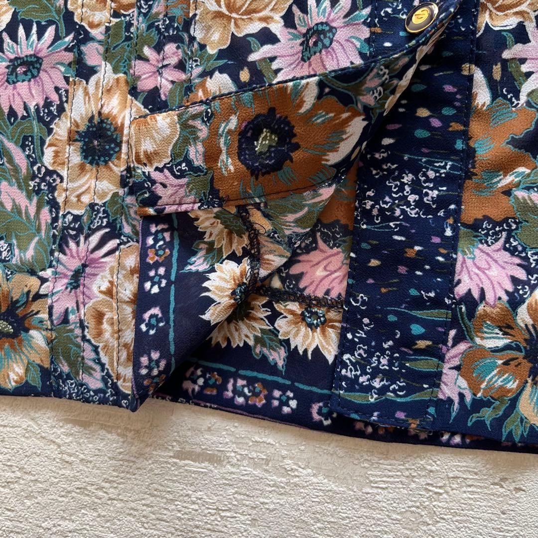 昭和レトロ花柄長袖ロングワンピースセットアップ透け素材ネイビーaf MAAHADDERANG_COM