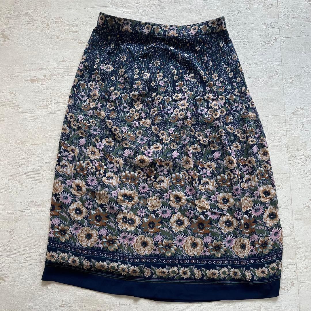 昭和レトロ花柄長袖ロングワンピースセットアップ透け素材ネイビーaf