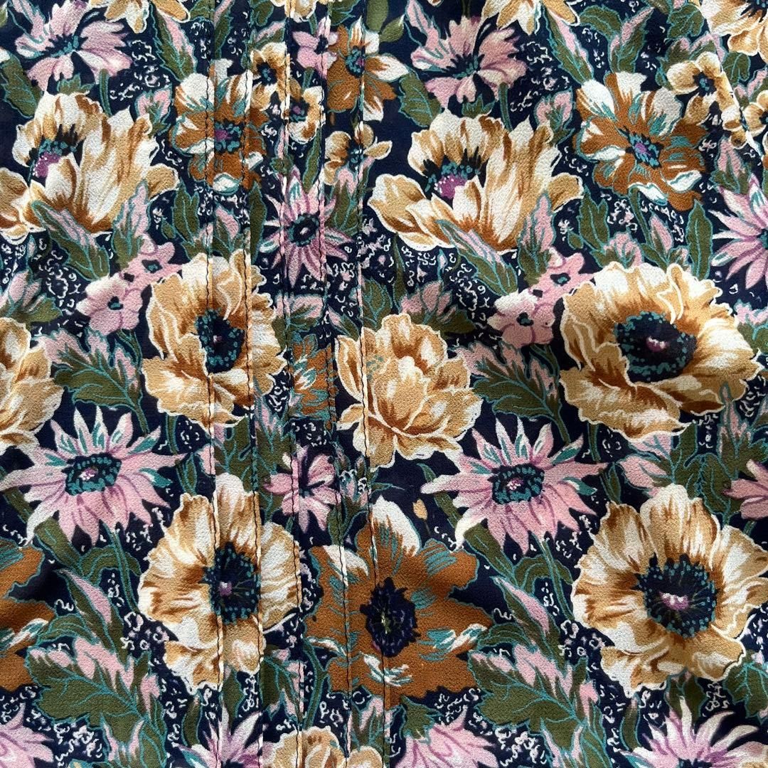 昭和レトロ花柄長袖ロングワンピースセットアップ透け素材ネイビーaf