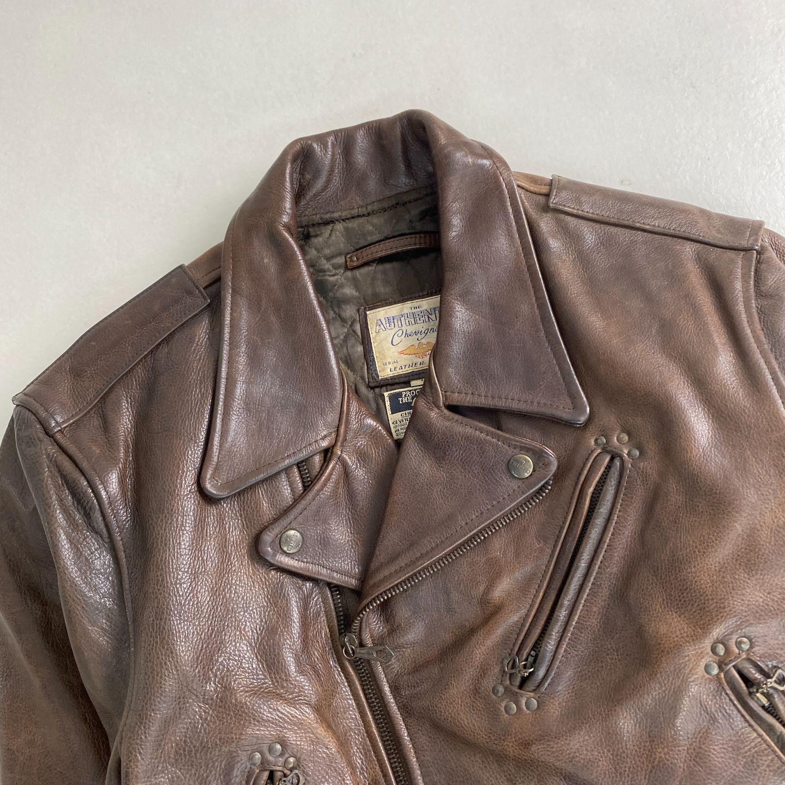 Handmade 美品 最高牛革 レザージャケット ライダース Vintage ヴィンテージ ダブルライダースジャケット レザージャケット 牛革 短丈