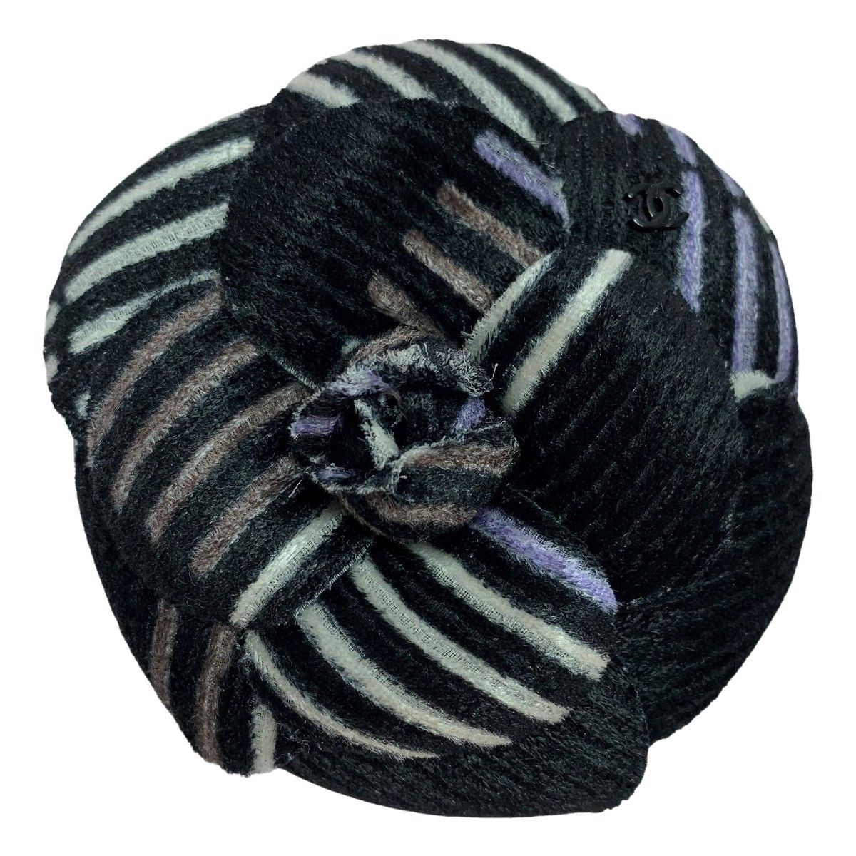 CHANEL シャネル ブローチ カメリア ブラック×パープル レディース