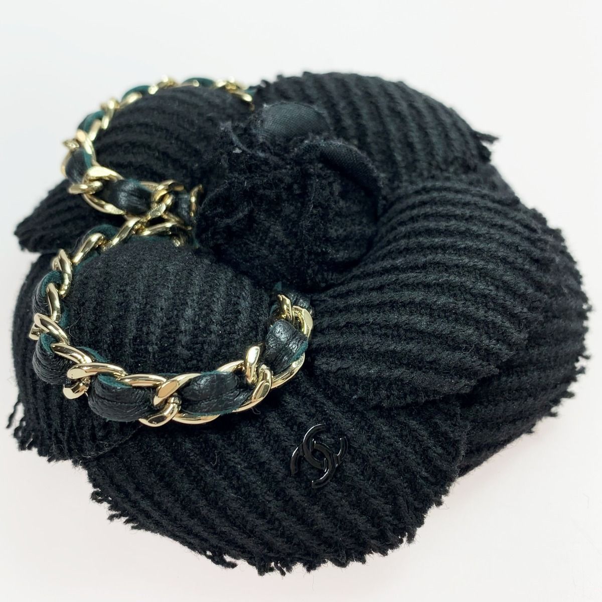 CHANEL シャネル ブローチ カメリア チェーン ブラック