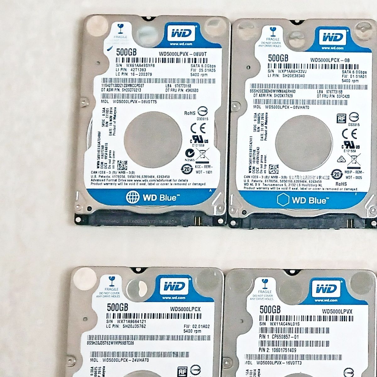 動作良好・全品正常判定】2.5インチHDD 500GB×8枚セット 7ミリ WD 動作 