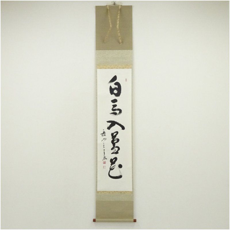 大徳寺 橘宗義 了庵 筆 白馬入蘆花 一行書 肉筆紙本掛軸 共箱 掛け軸 床の間 書 おしゃれ 絵画 表具 芸術 茶道 年中掛け インテリア 茶掛 掛物 和室 10月 秋